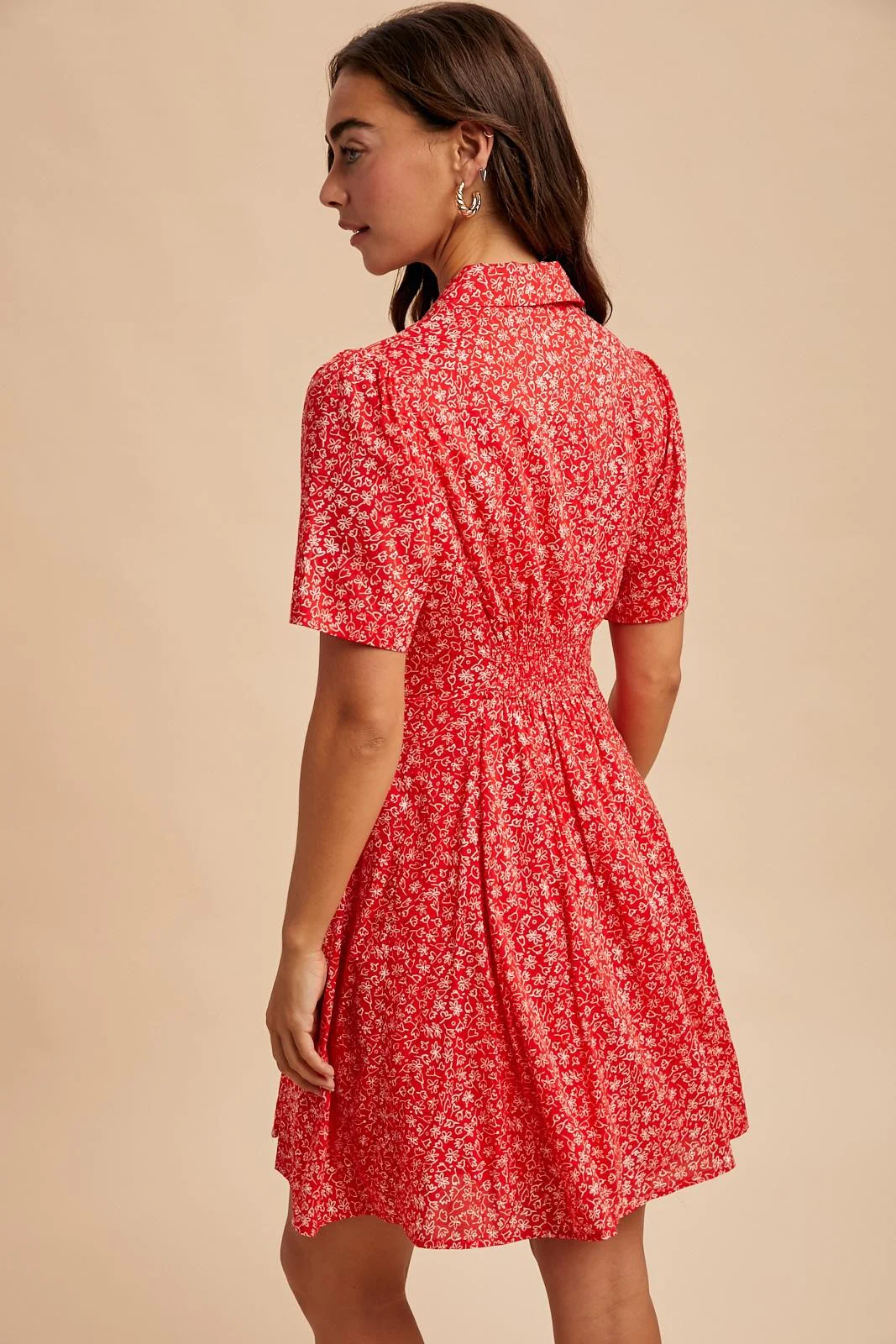 Collared Button Down Cotton Mini Dress - XAYUYUE