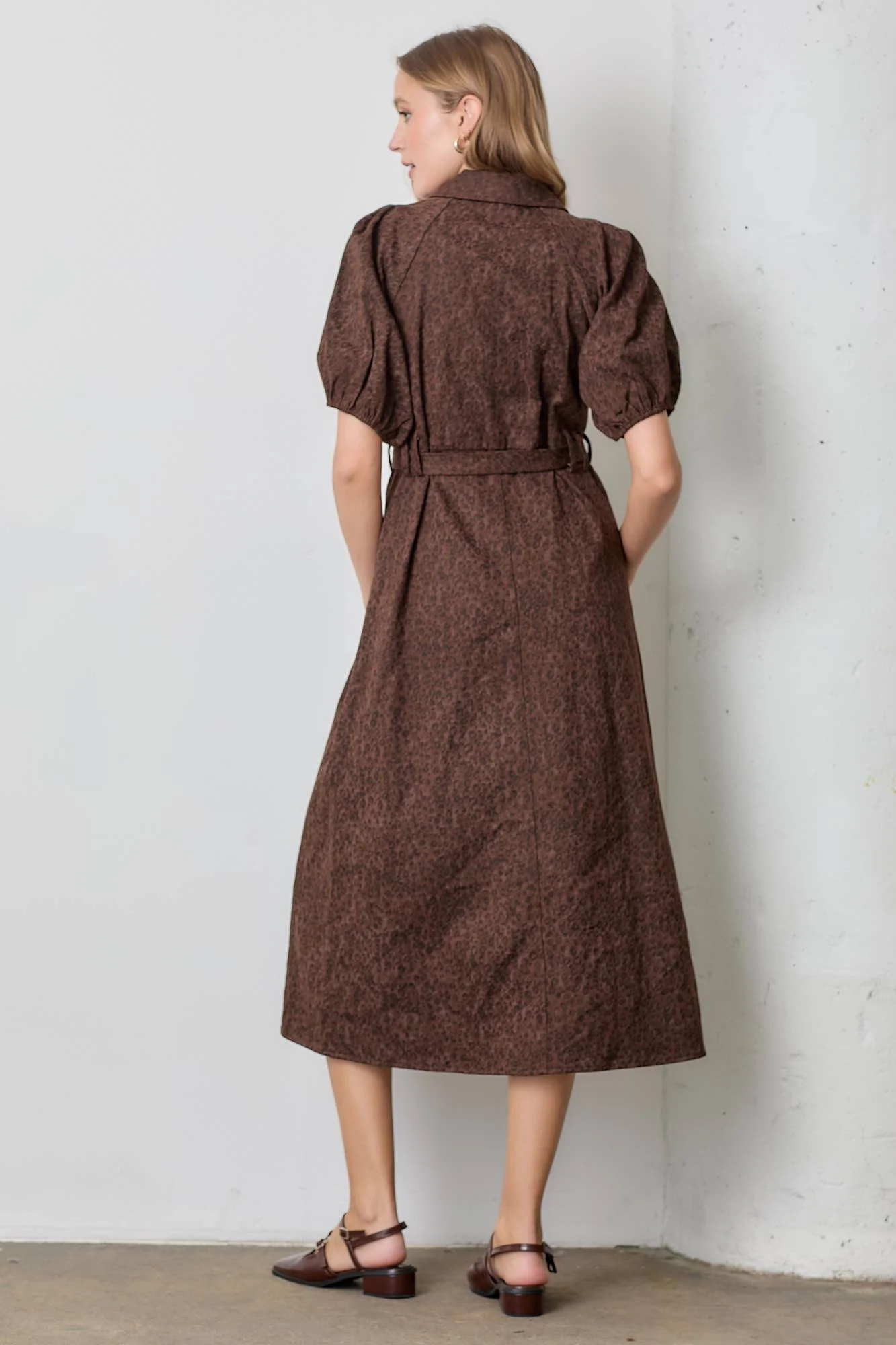 LEOPARD PRINT MIDI DRESS: RED BROWN - XAYUYUE