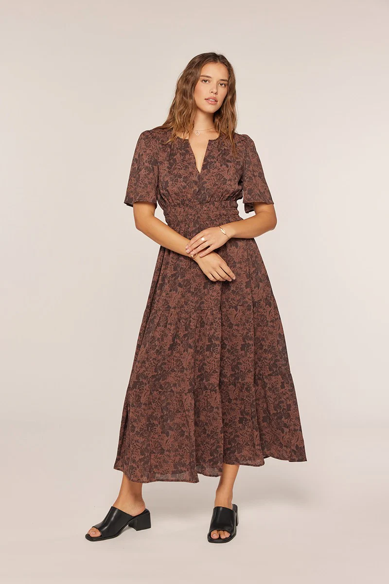 Fall Floral Open Neck Dress - XAYUYUE