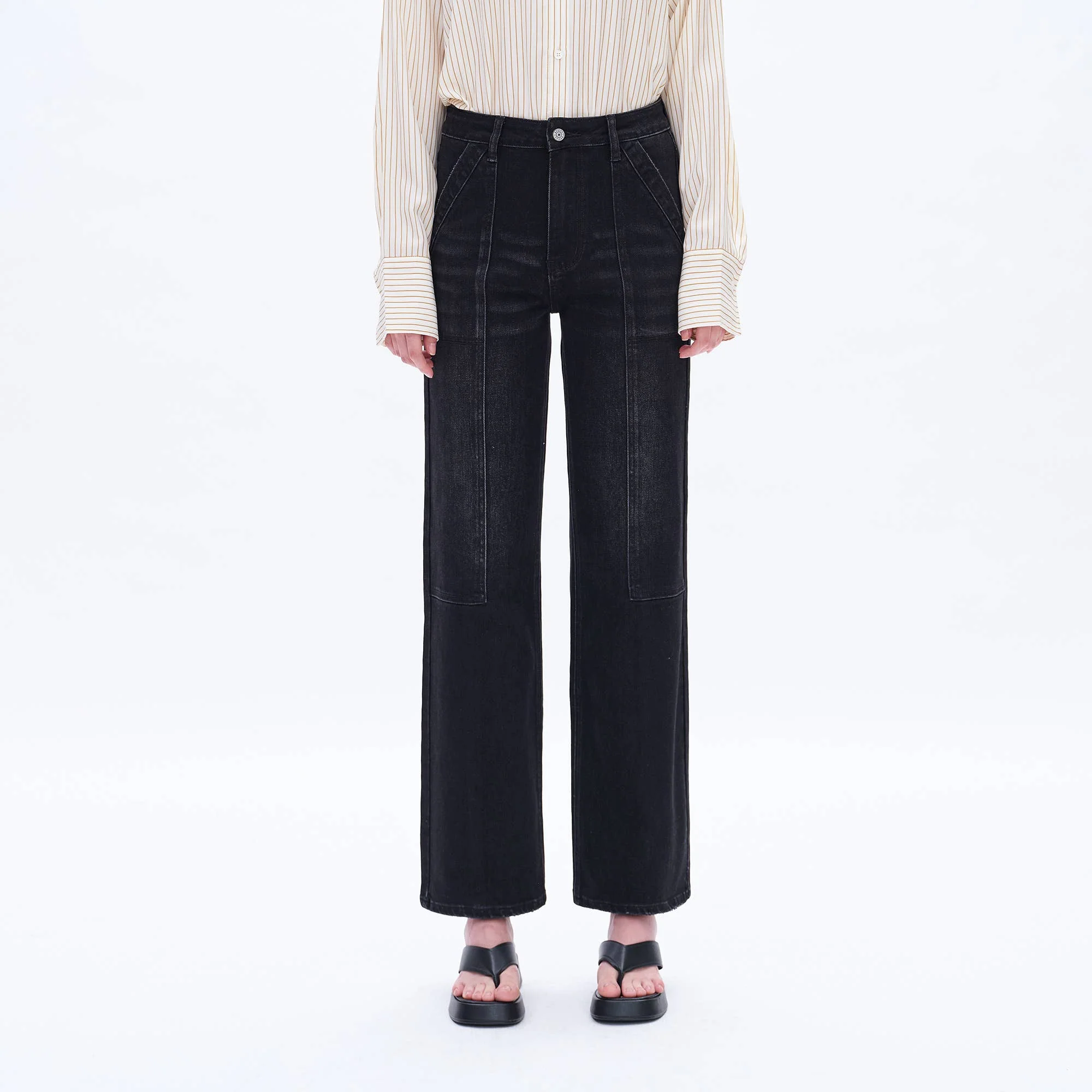 SUPER HIGH RISE WIDE LEG JEANS(FINISHED HEM,SLIT) BLACK - XAYUYUE