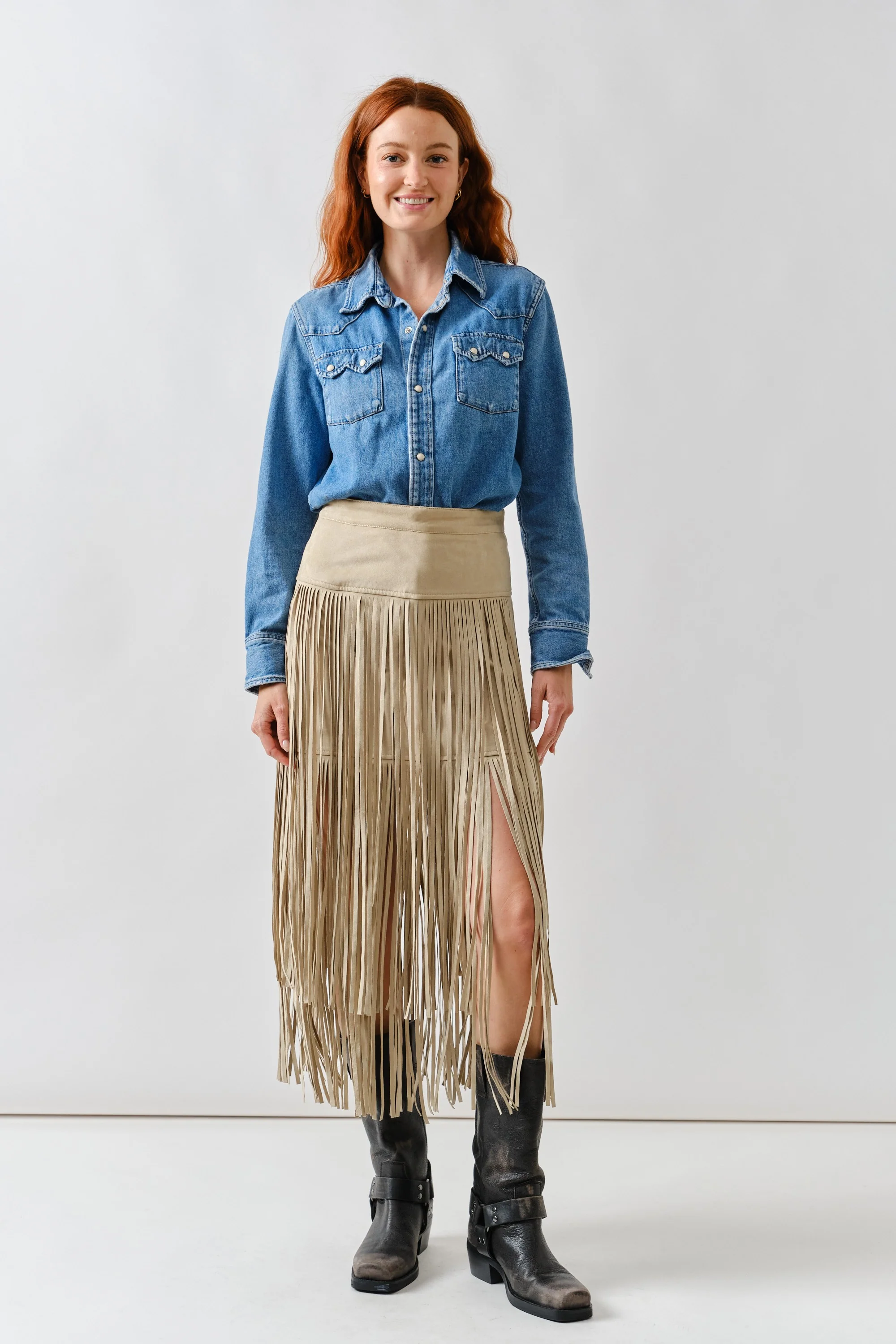 Suede Fringe Midi Skirt - XAYUYUE