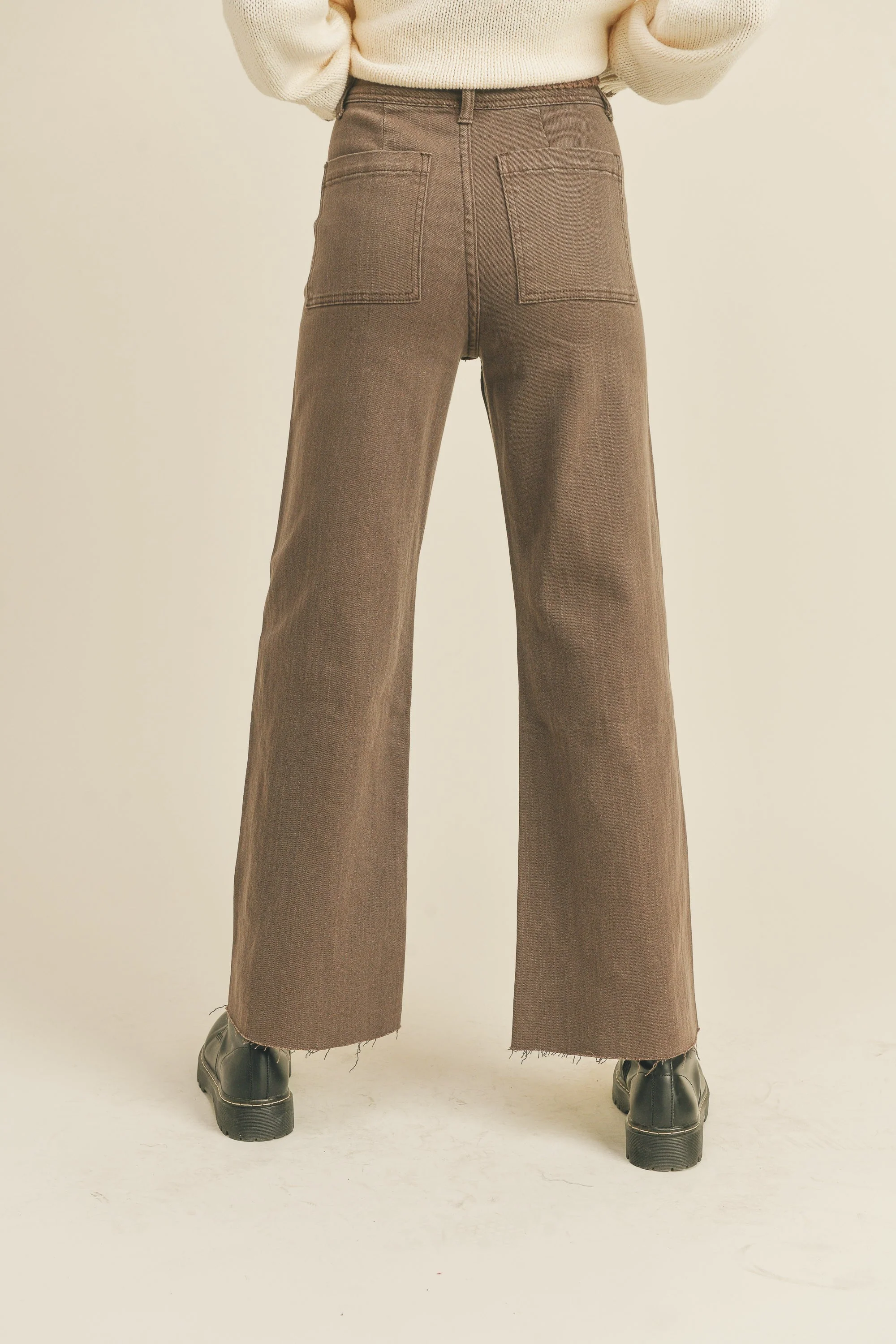 Straight Wide Leg Denim Pants in Brown - XAYUYUE