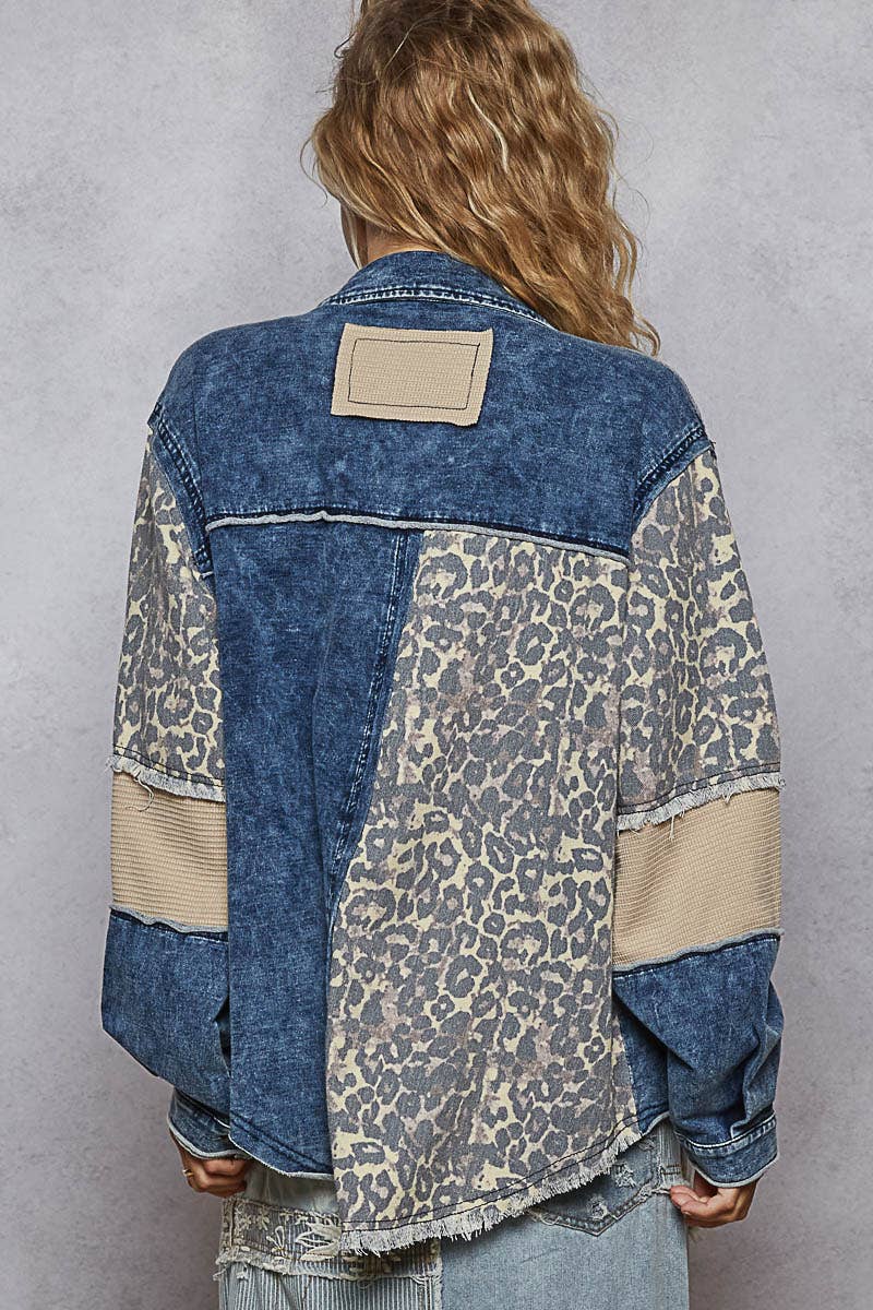 Long sleeve French terry contrast animal or floral jacket: INDIGO - XAYUYUE