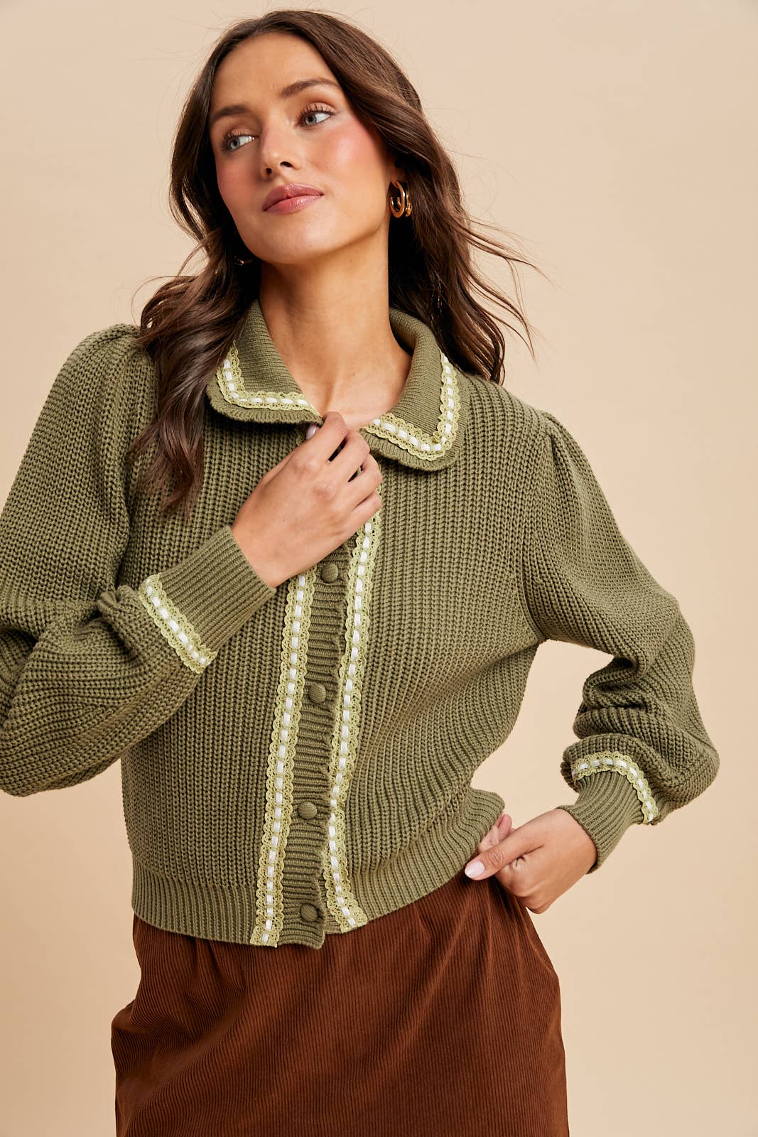 Doll Collar Knitted Cardigan - XAYUYUE