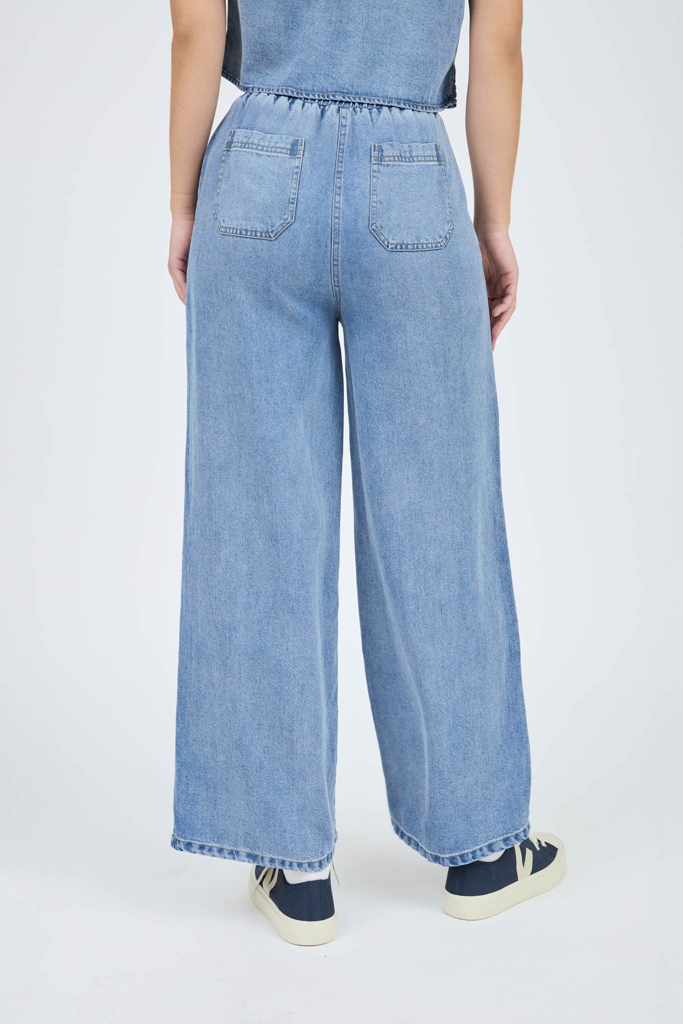 High Waist Drawstring Chambray Pants - XAYUYUE