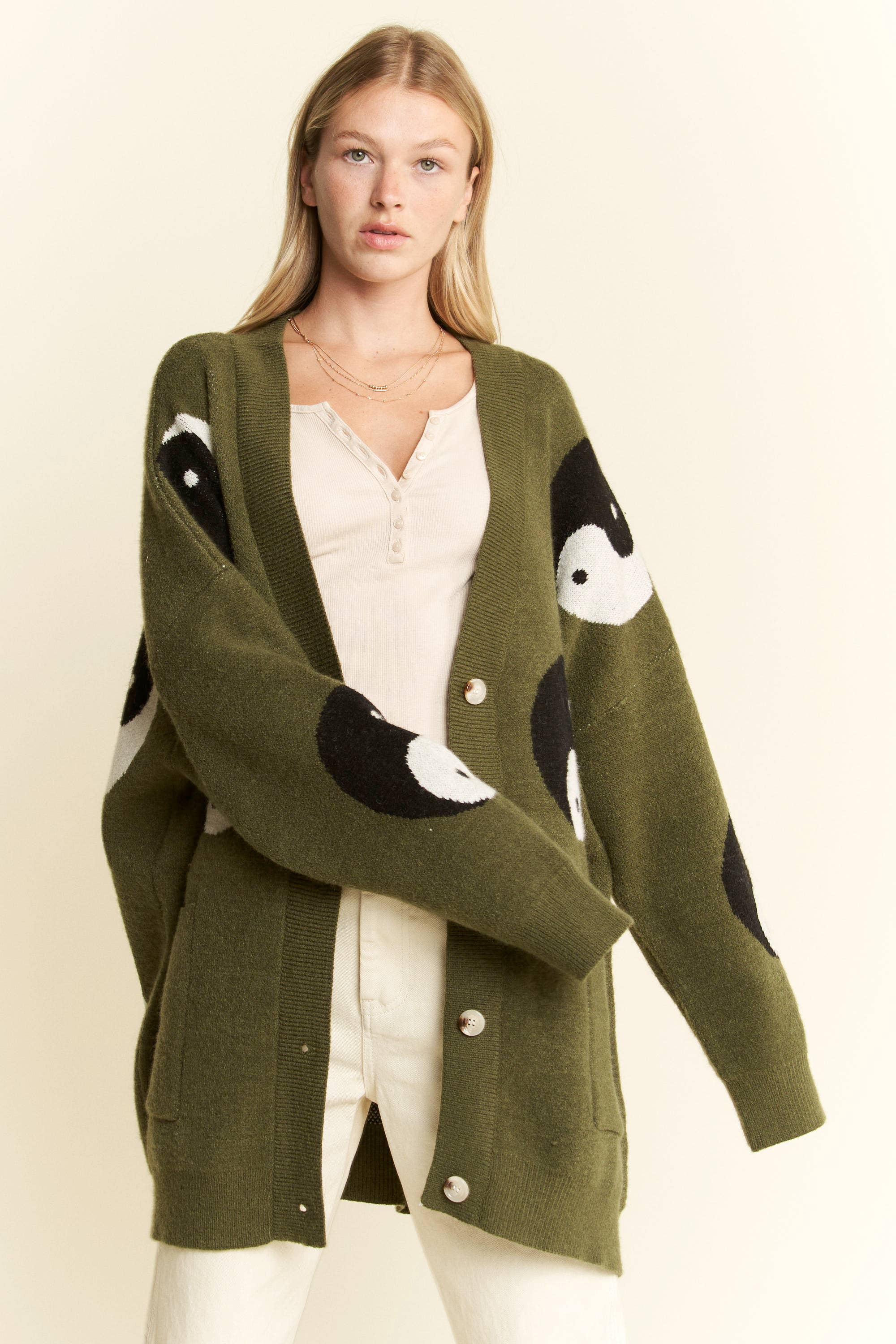 OVER SIZED YIN YANG CARDIGAN: OLIVE - XAYUYUE