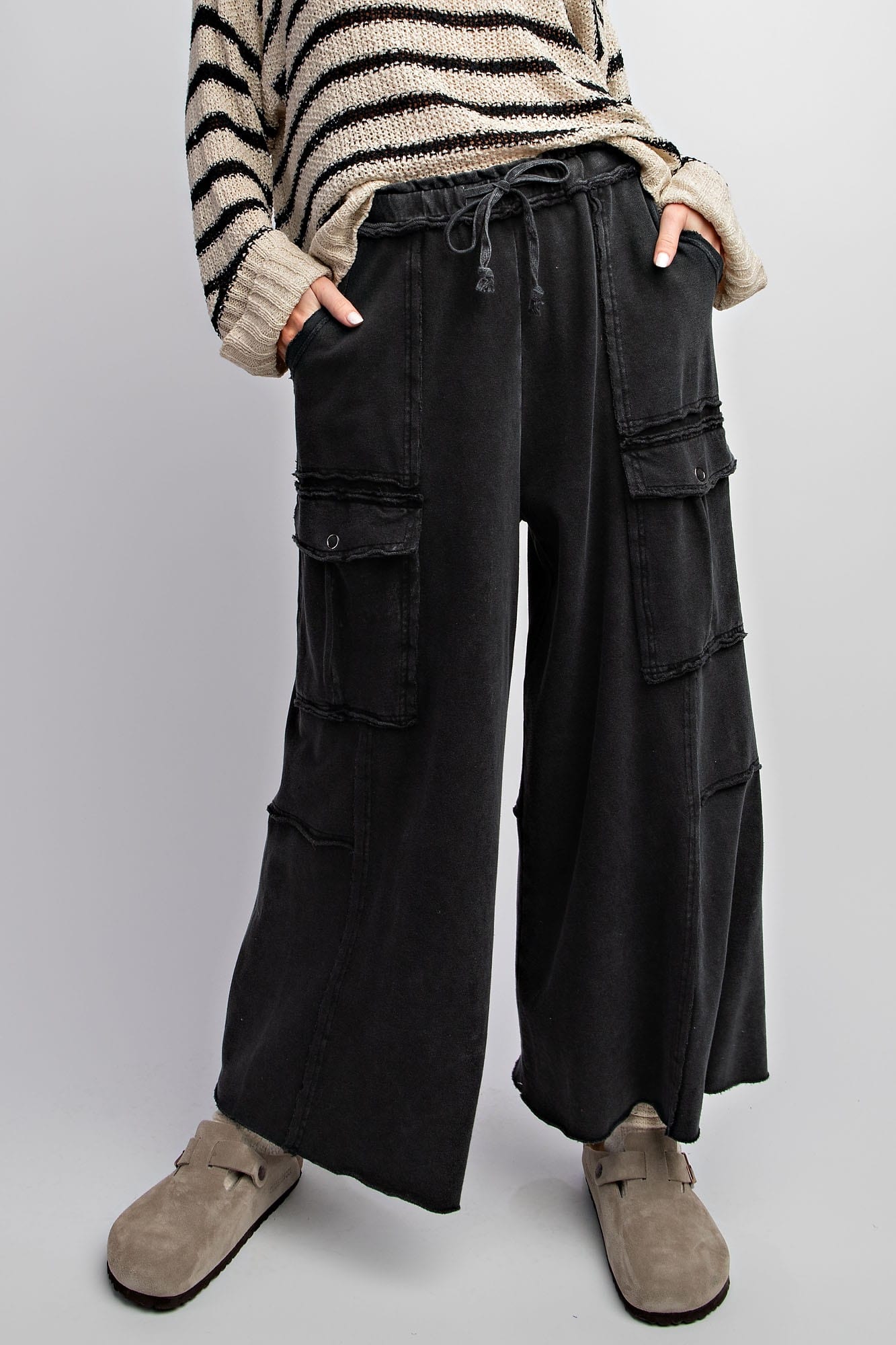 Wide Leg Mineral Wash Pants - XAYUYUE