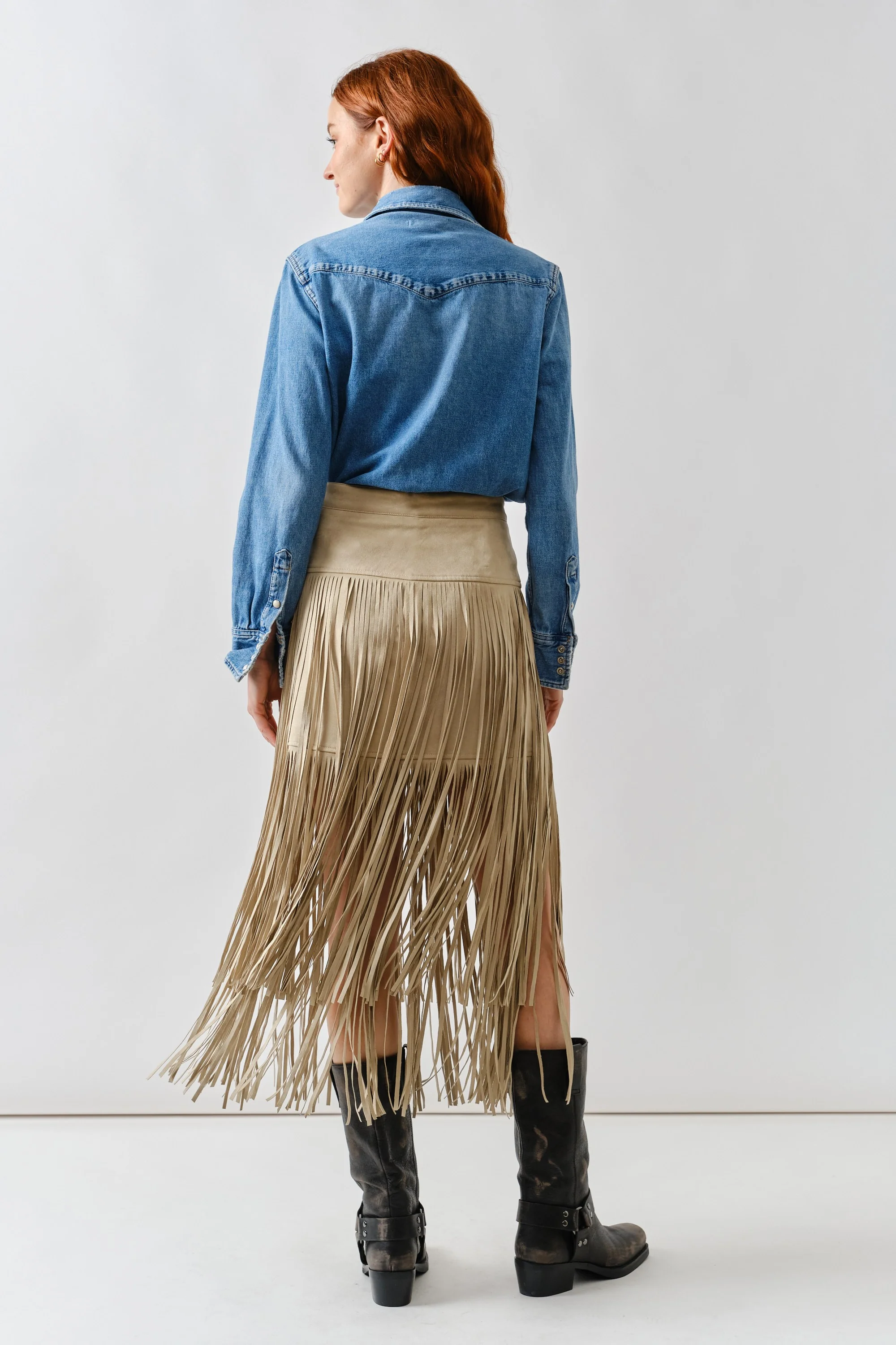 Suede Fringe Midi Skirt - XAYUYUE