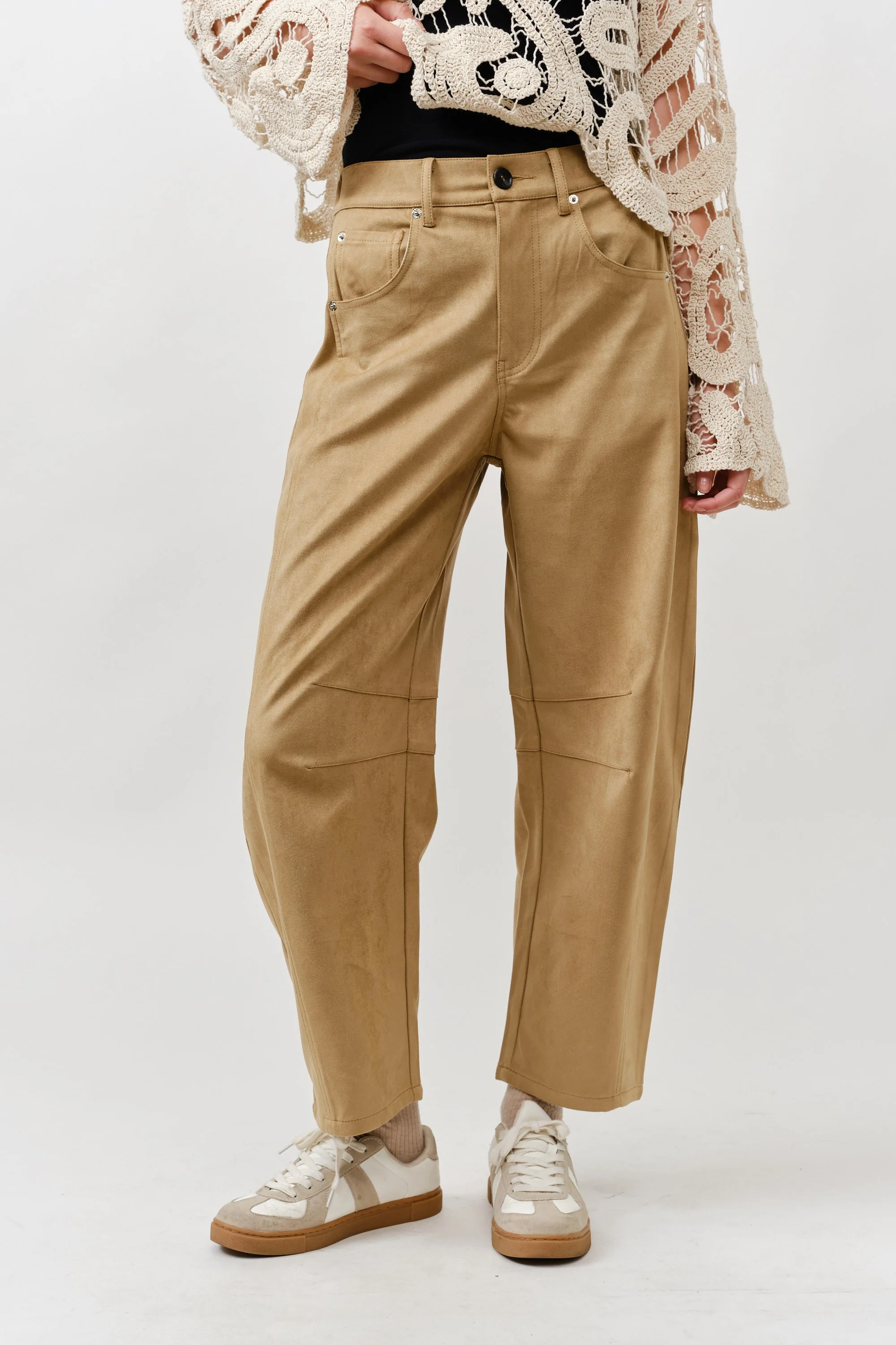 Slouchy Relax Fit Suede Pants - XAYUYUE