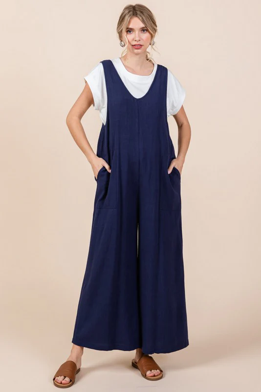 Solid Sleeveless Jumpsuit - XAYUYUE