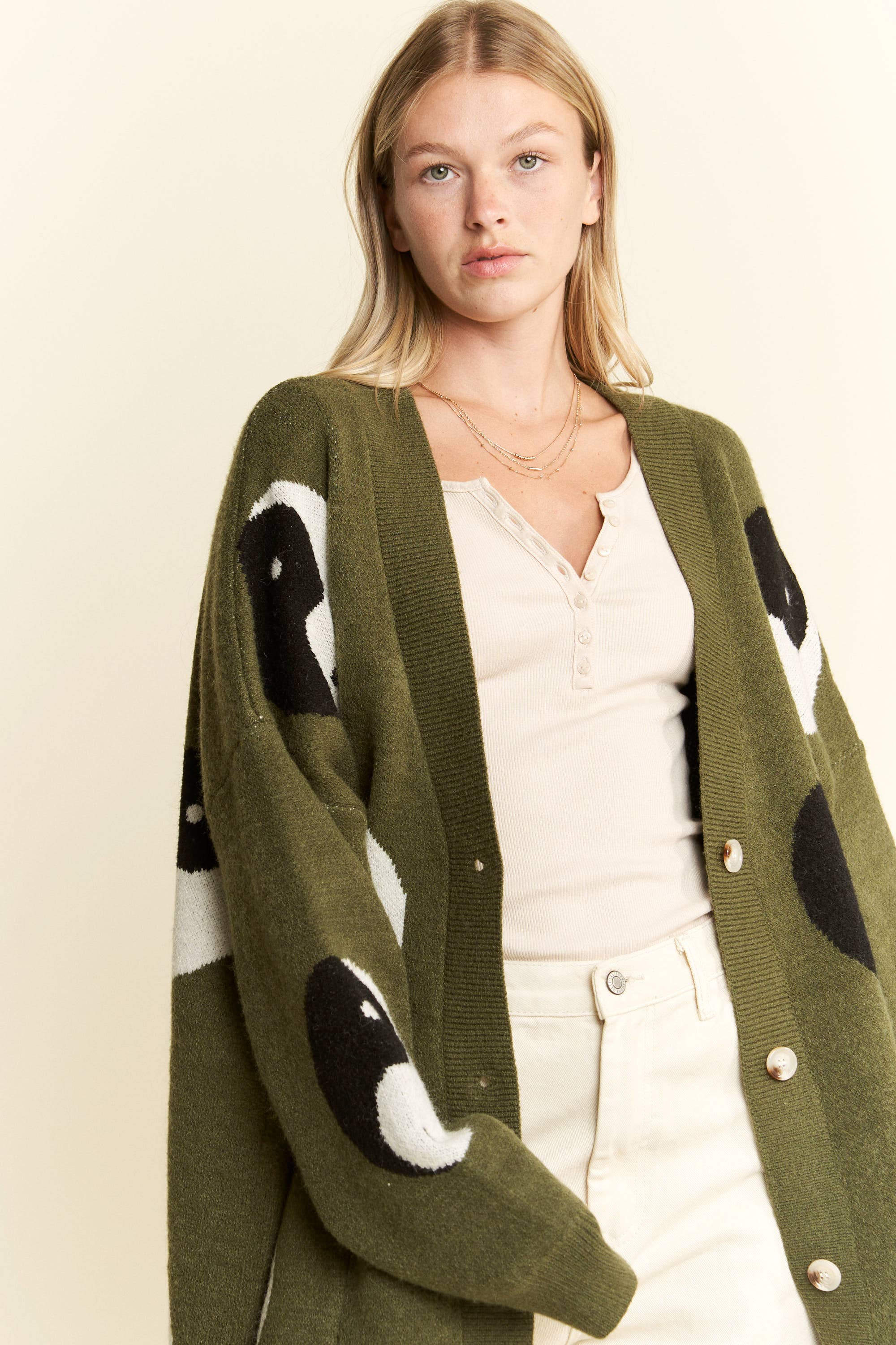 OVER SIZED YIN YANG CARDIGAN: OLIVE - XAYUYUE