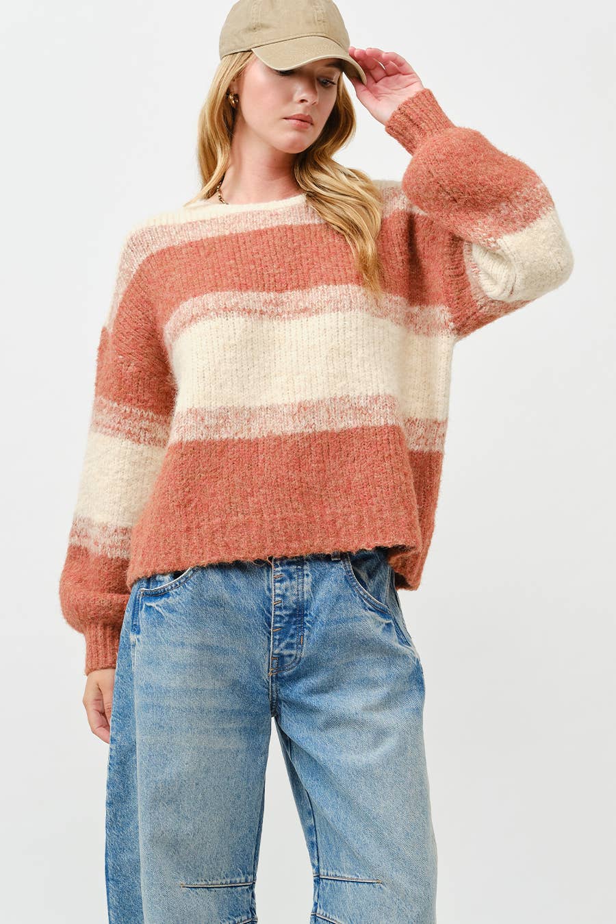 Fuzzy Knit Sweater : OATMEAL RUST - XAYUYUE
