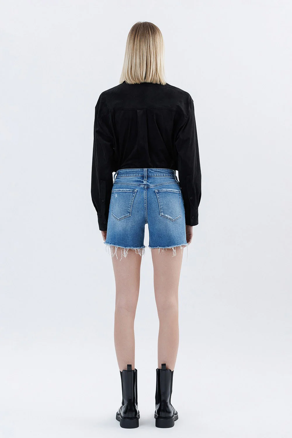 High Rise Raw Hem Denim Shorts - XAYUYUE