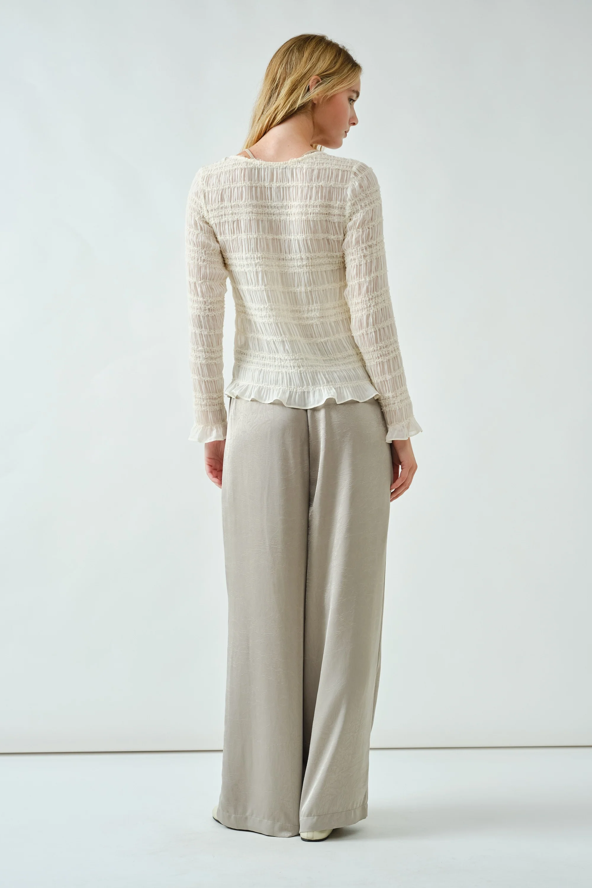 Lace Detail Sheer Smocking Top - XAYUYUE