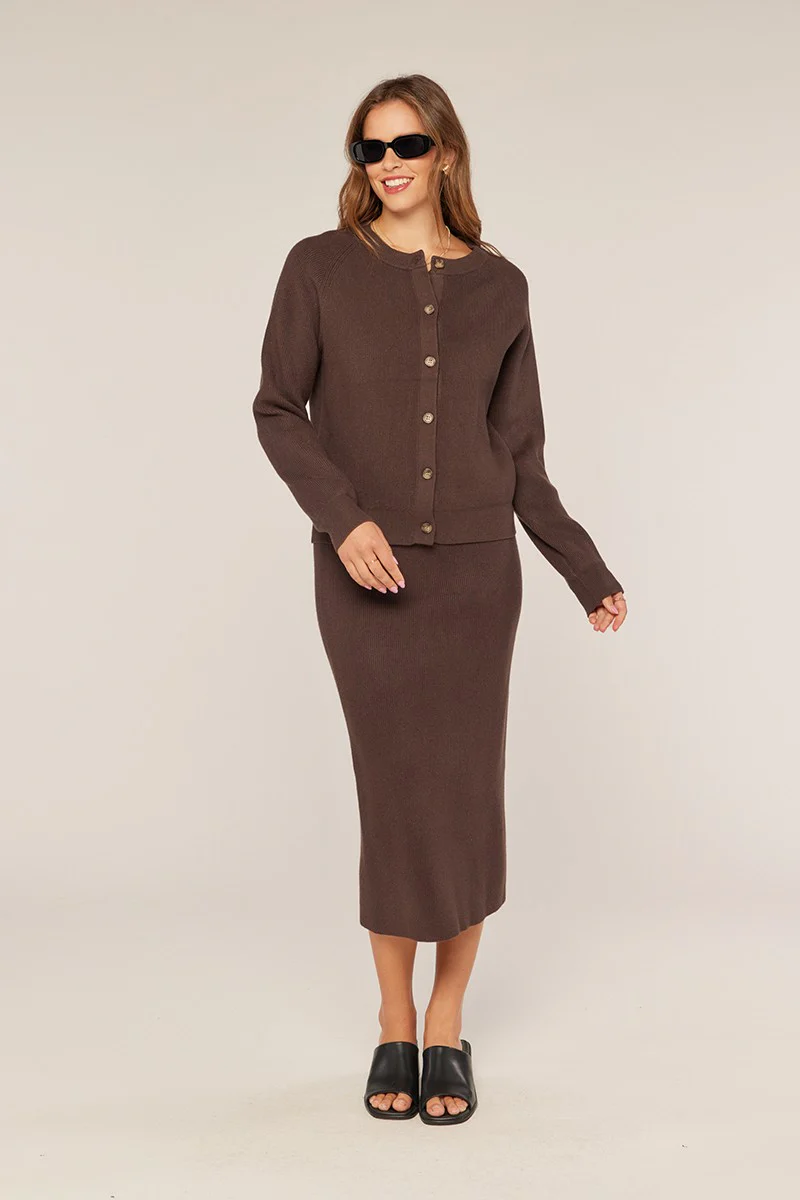 Ribbed Button Sweater Skirt Set - XAYUYUE