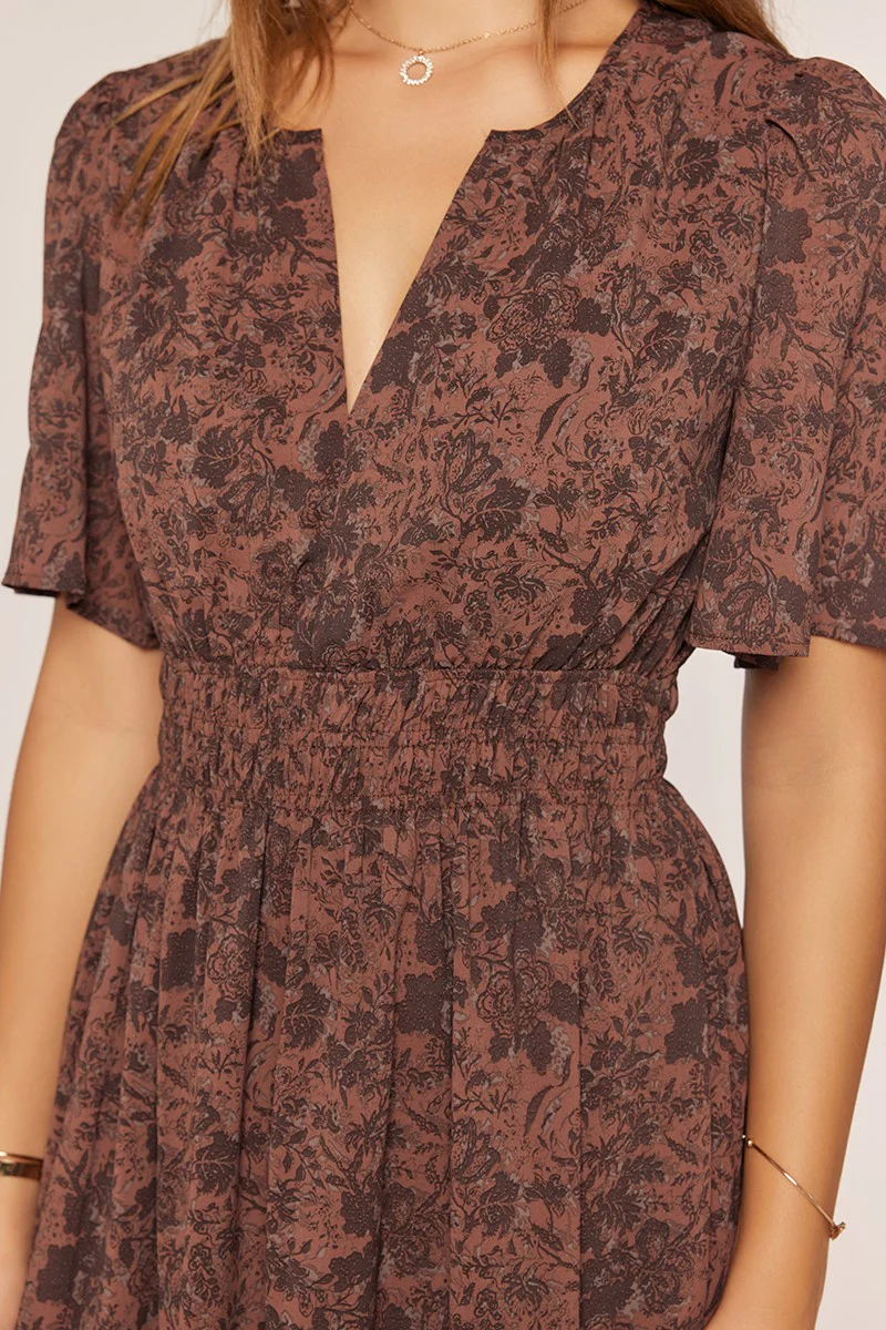 Fall Floral Open Neck Dress - XAYUYUE