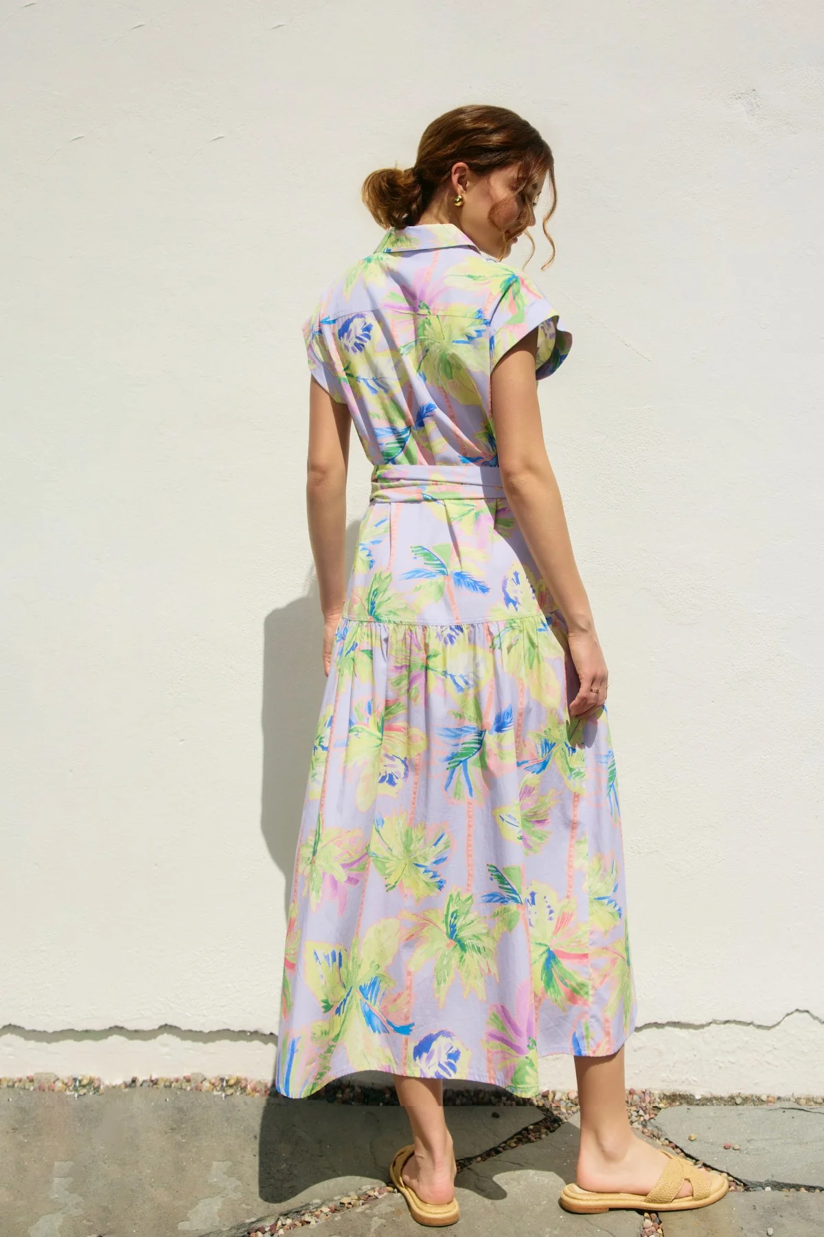 Floral Radiance Sash Belt Shirt Dress - XAYUYUE