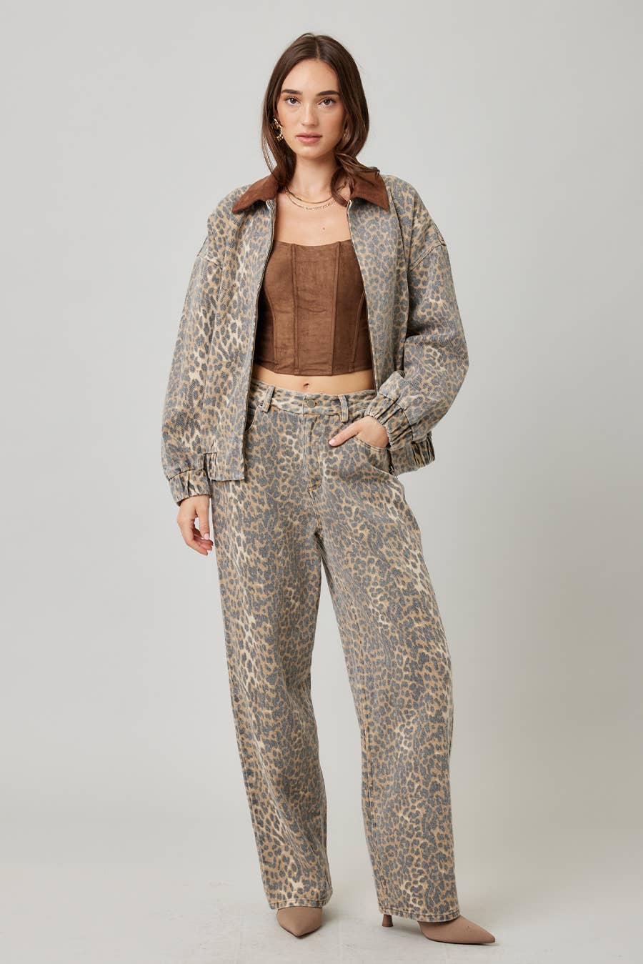 Garment Washed Leopard Jacket: LEOPARD - XAYUYUE
