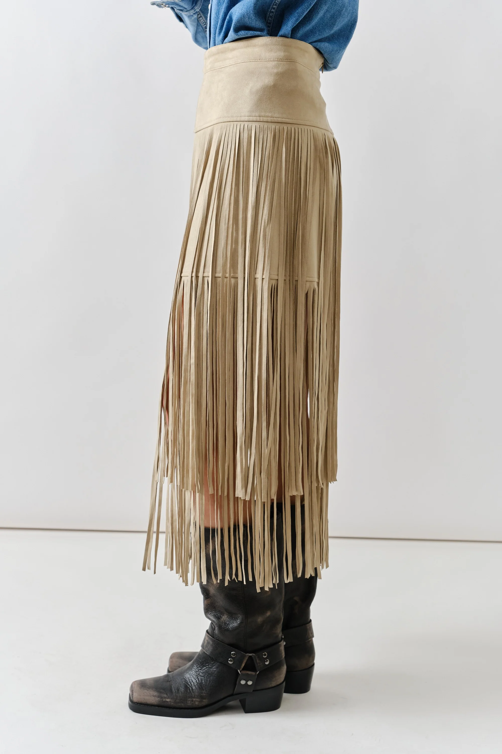 Suede Fringe Midi Skirt - XAYUYUE