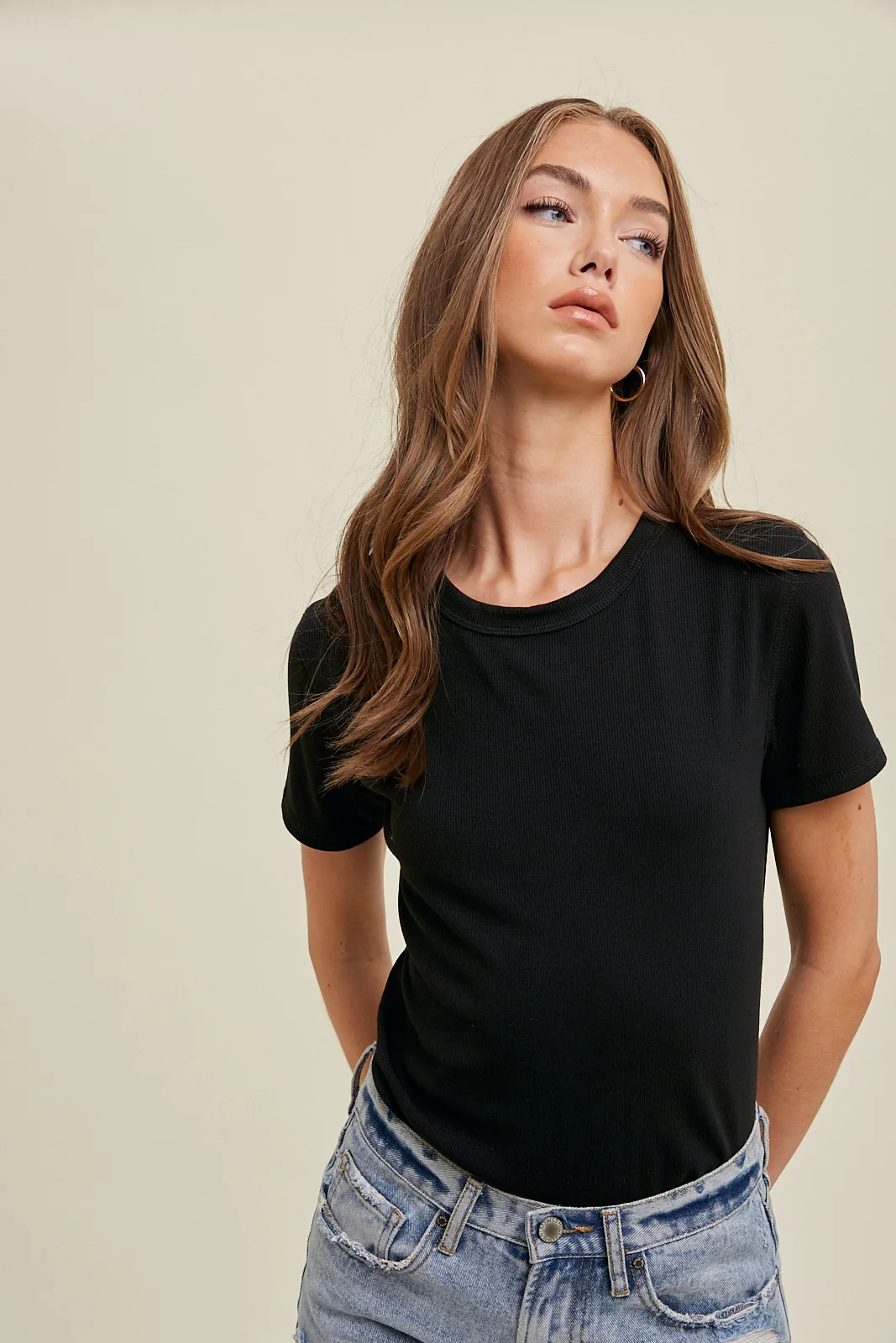 Rib Knit Basic Top in Black - XAYUYUE