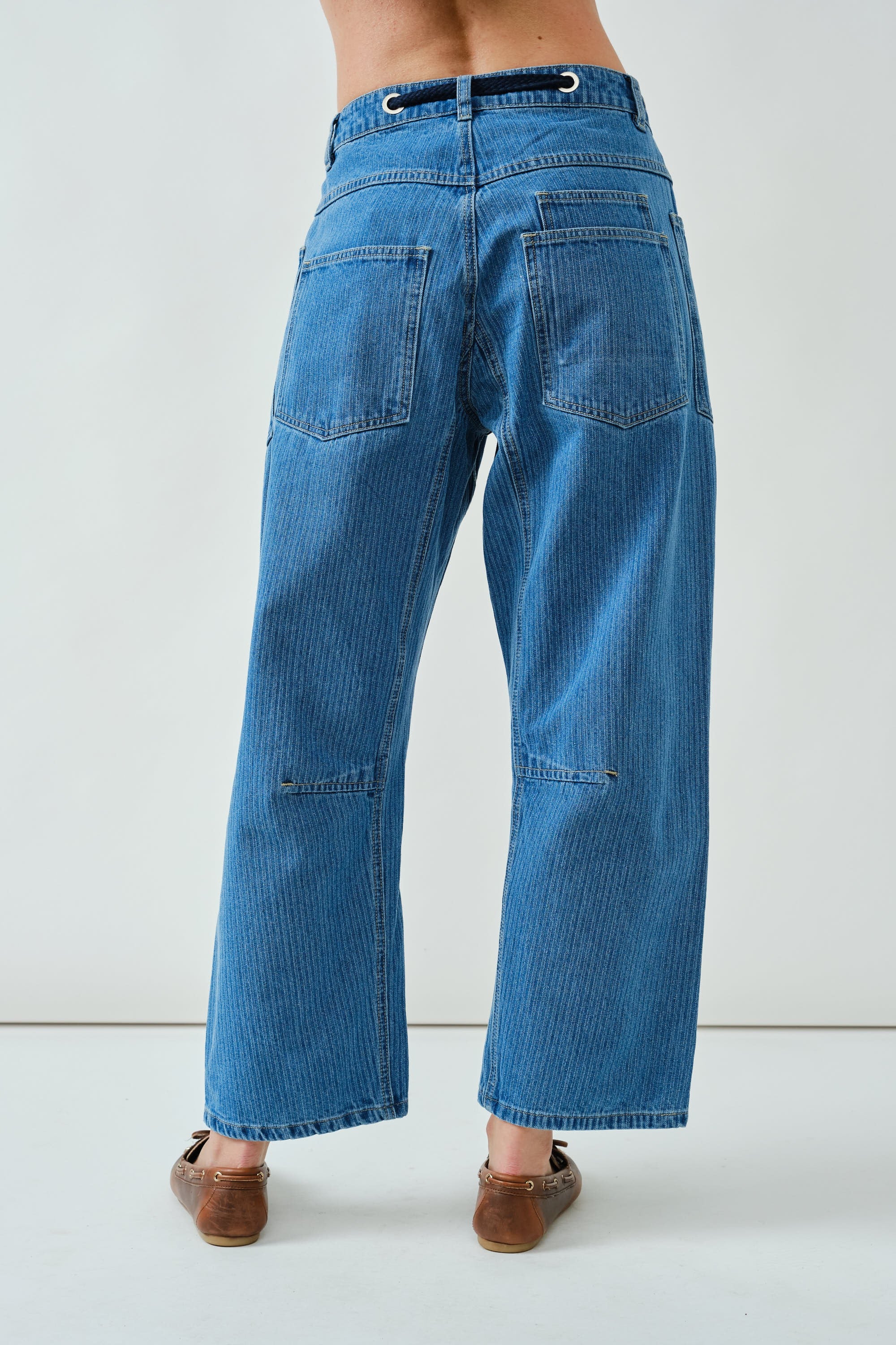 Barrel Denim Pants With Eyelet Waist - XAYUYUE