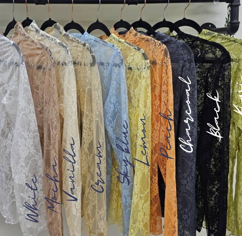 Floral Print Lace Long Sleeve Top: BLACK - XAYUYUE