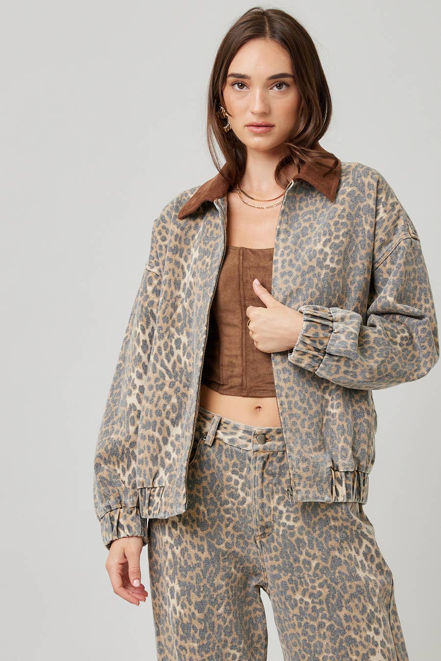 Garment Washed Leopard Jacket: LEOPARD - XAYUYUE