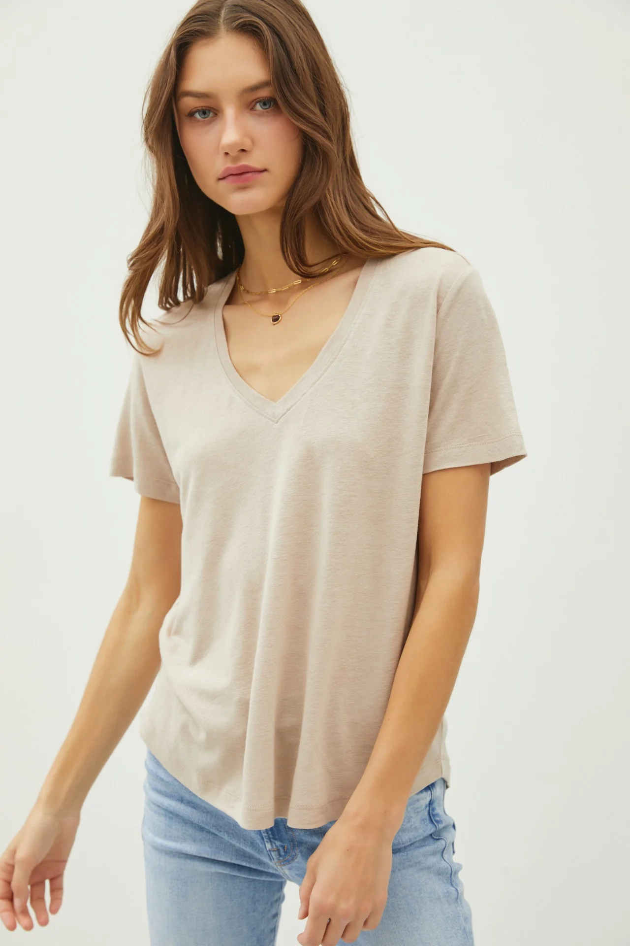 Basic V-Neck Short Sleeve T-Shirt - XAYUYUE