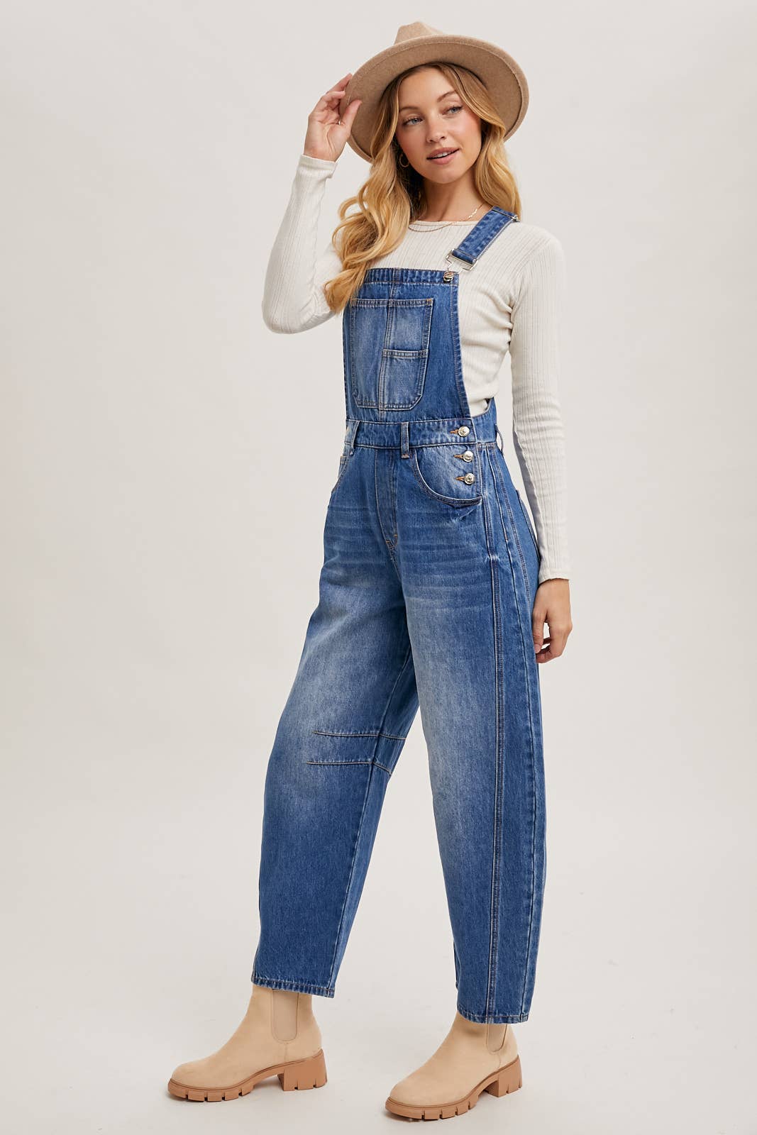 DENIM BARREL OVERALLS: MED.WASH / L - XAYUYUE