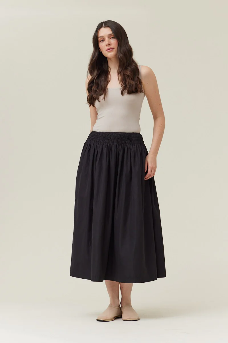 Smocked Waist Midi Skirt - XAYUYUE