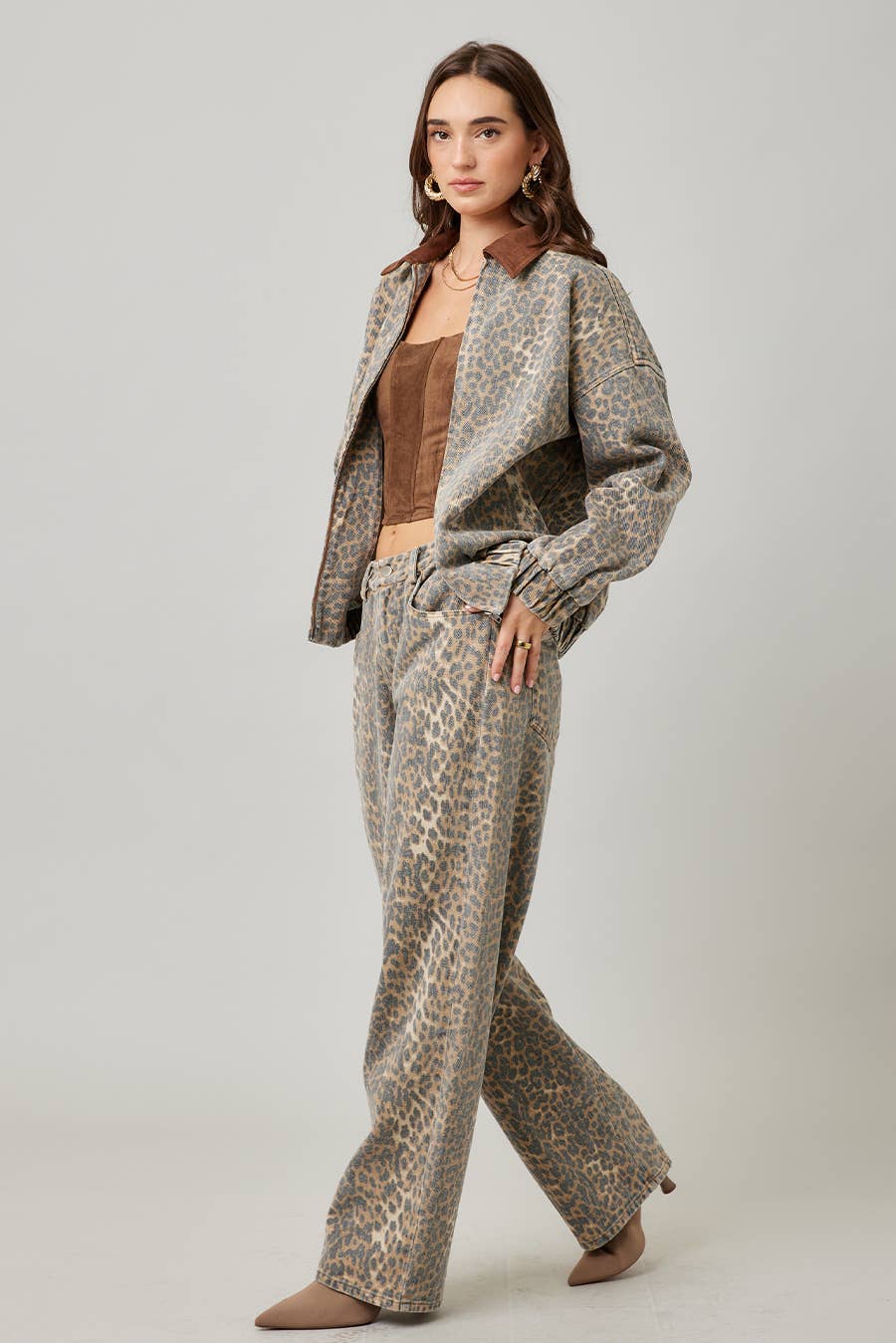 Garment Washed Leopard Jacket: LEOPARD - XAYUYUE