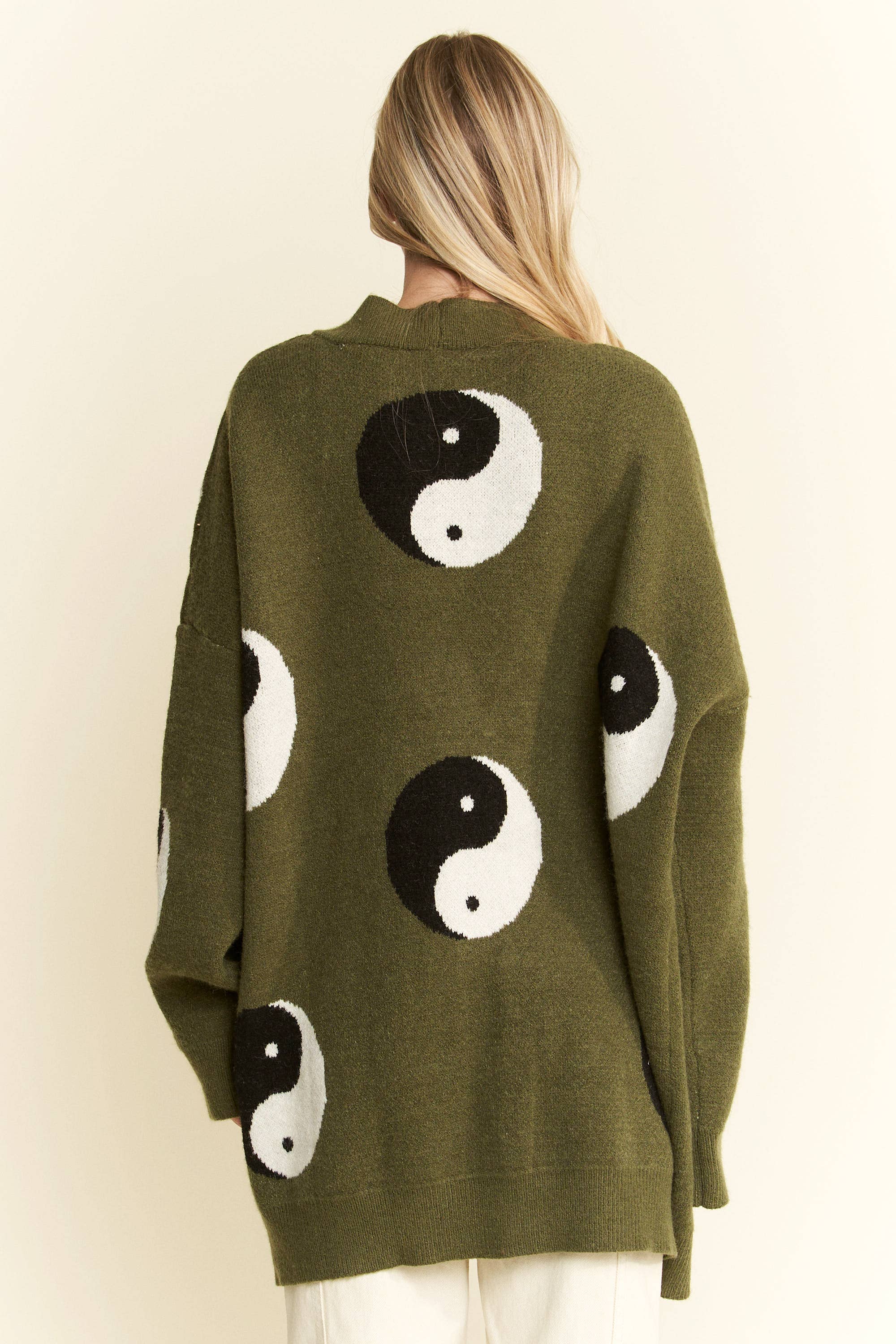 OVER SIZED YIN YANG CARDIGAN: OLIVE - XAYUYUE