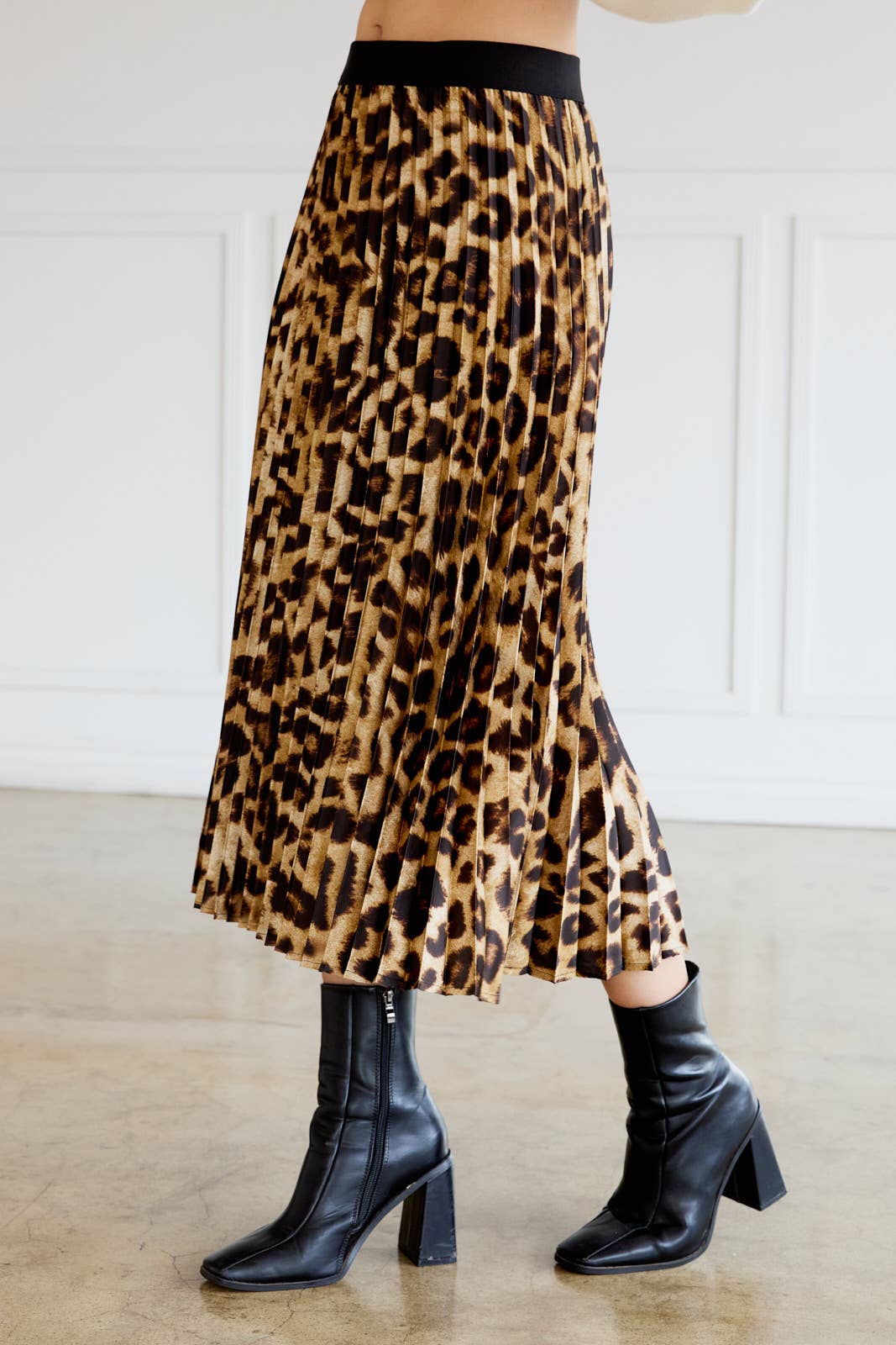Animal Print Pleated Midi Skirt - XAYUYUE