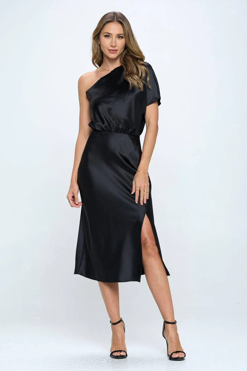 Satin One Shoulder Dress - XAYUYUE