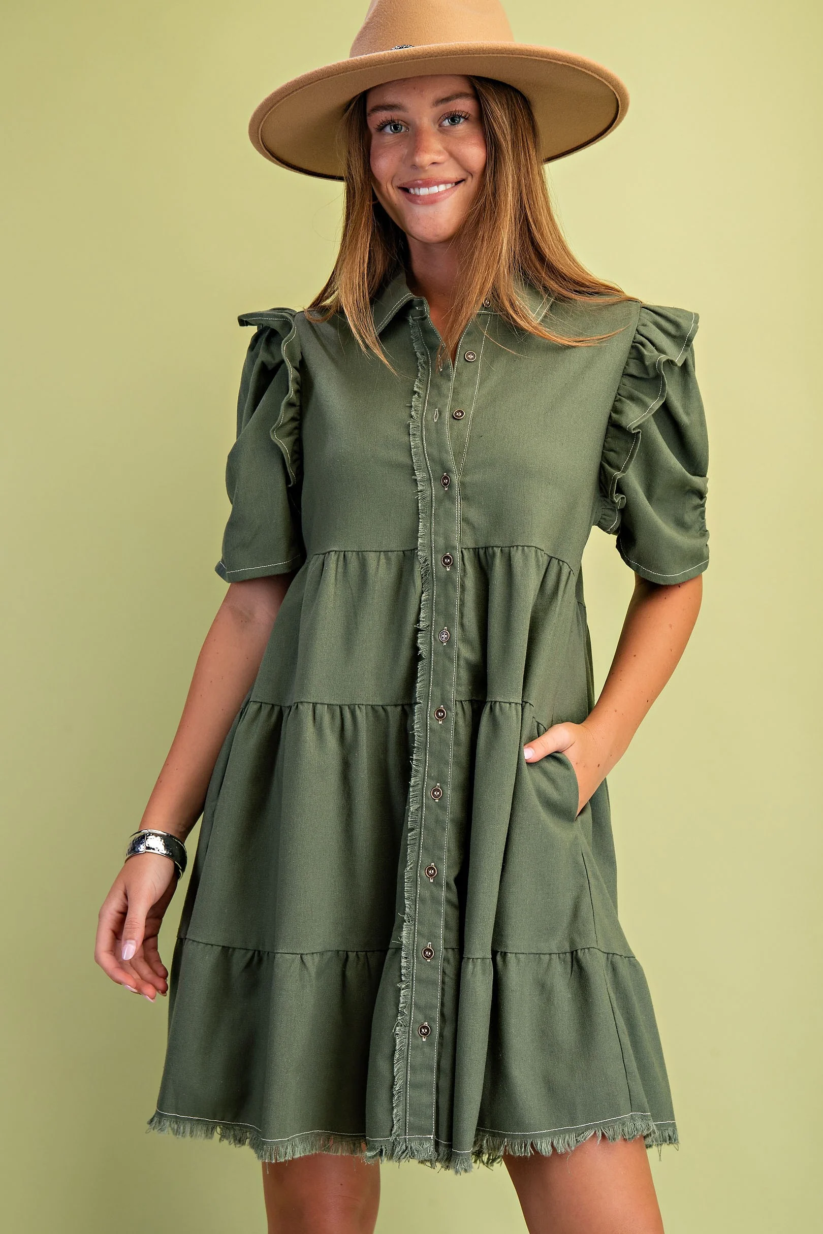 Linen Button Up Shirt Dress - XAYUYUE