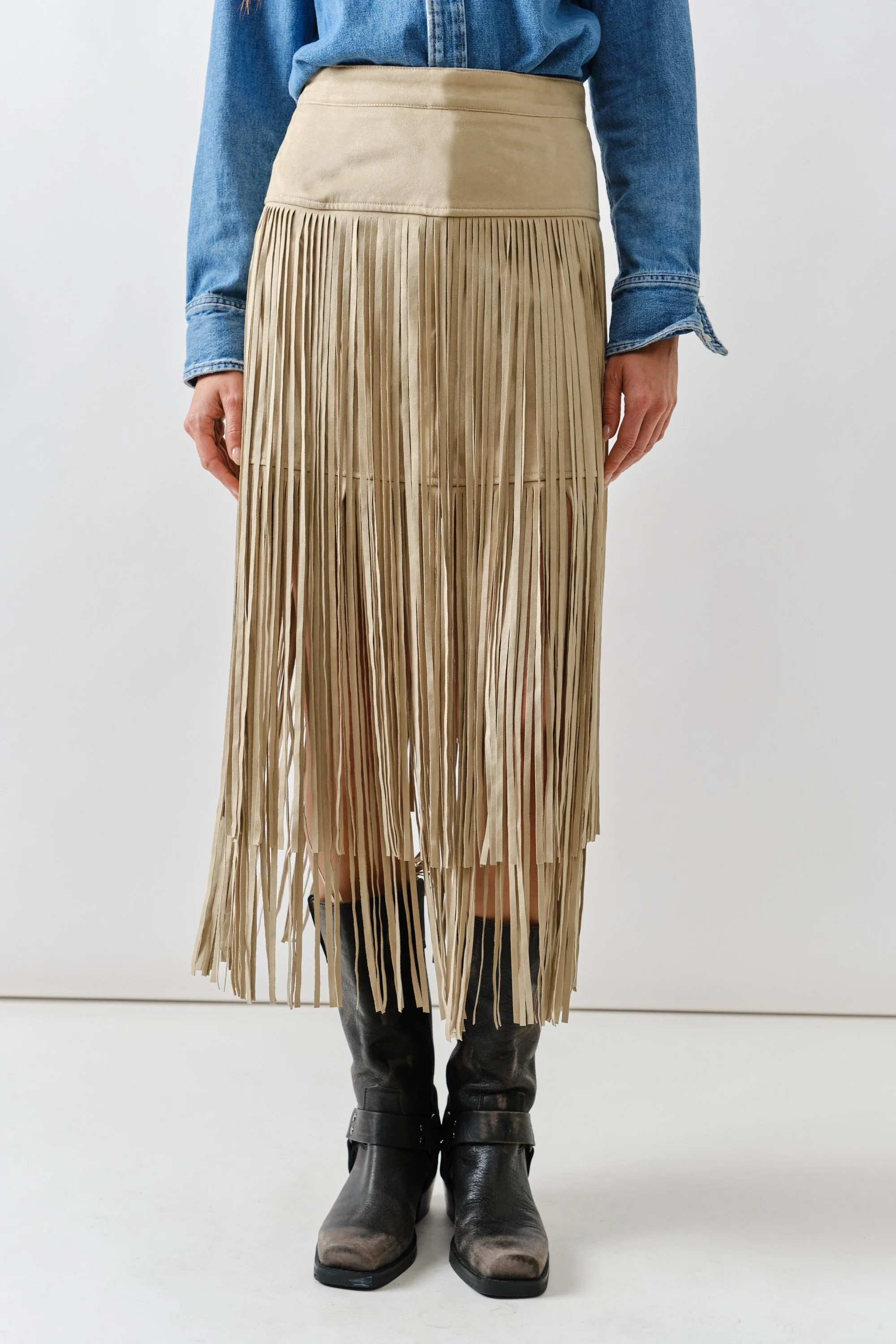 Suede Fringe Midi Skirt - XAYUYUE