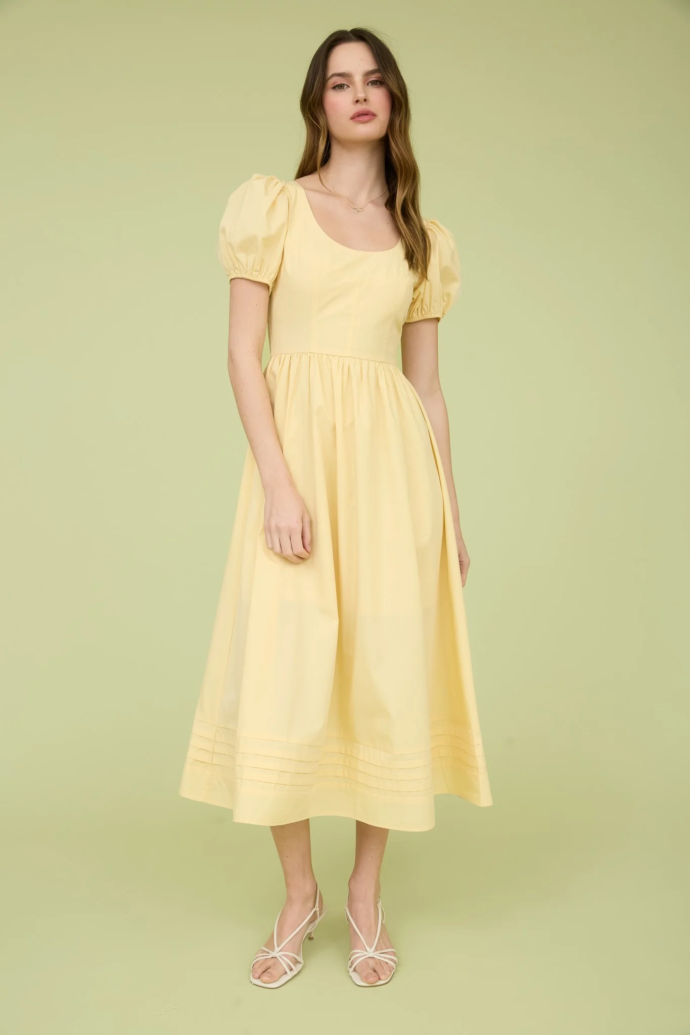 Balloon Sleeve A-line Midi Dress - XAYUYUE