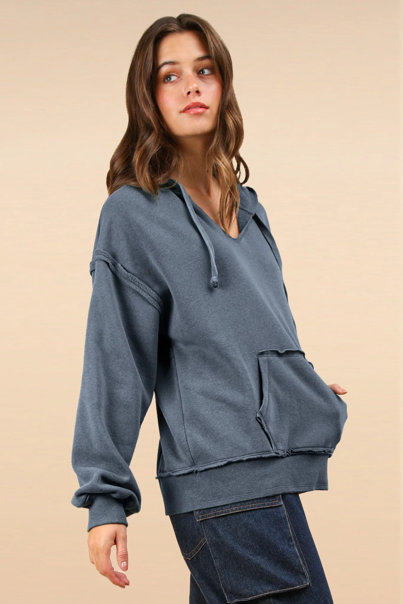 Oversized Brushed Soft French Terry Knit Hoodie Top - XAYUYUE