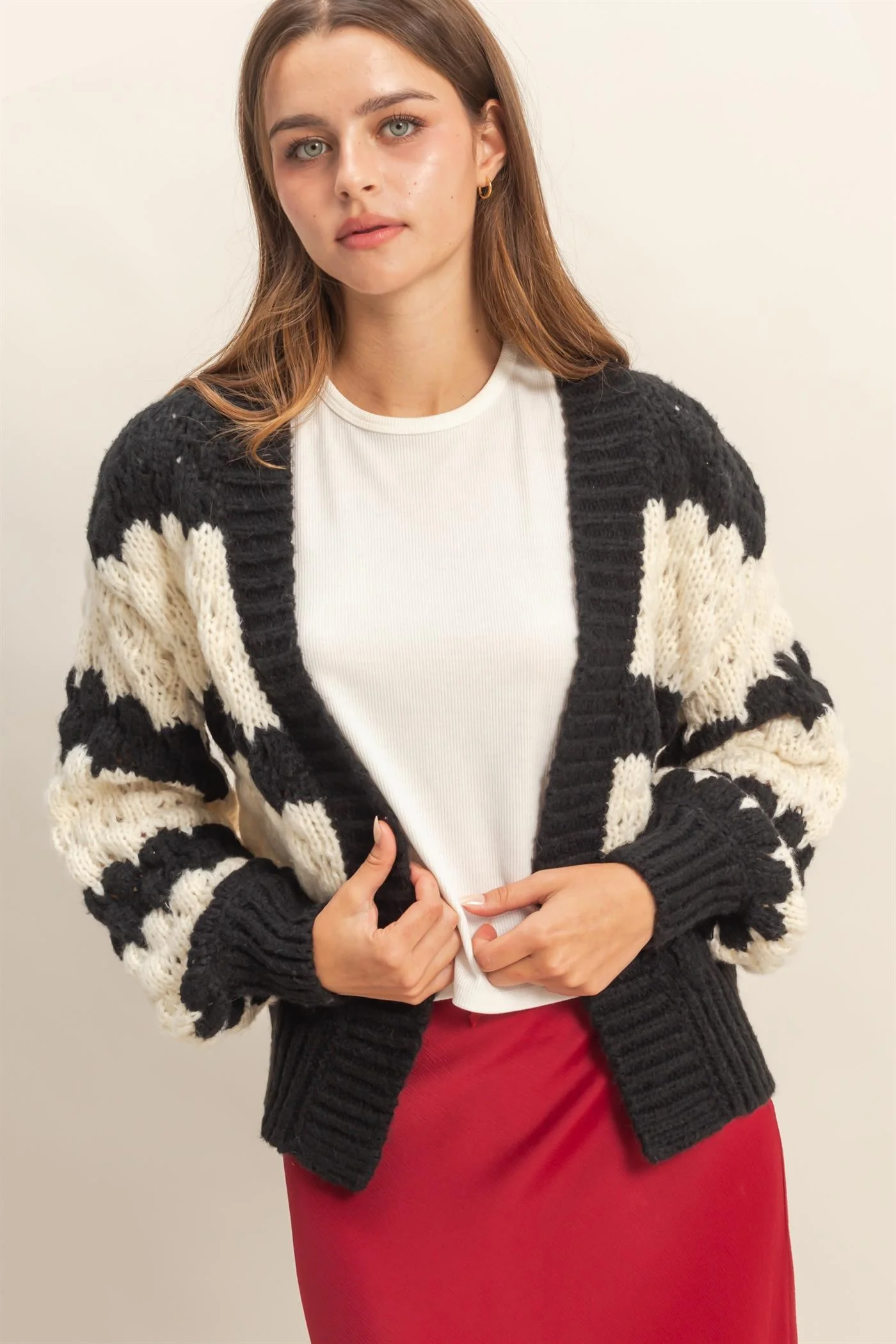 Oversized Cloud Pattern Knit Cardigan - XAYUYUE