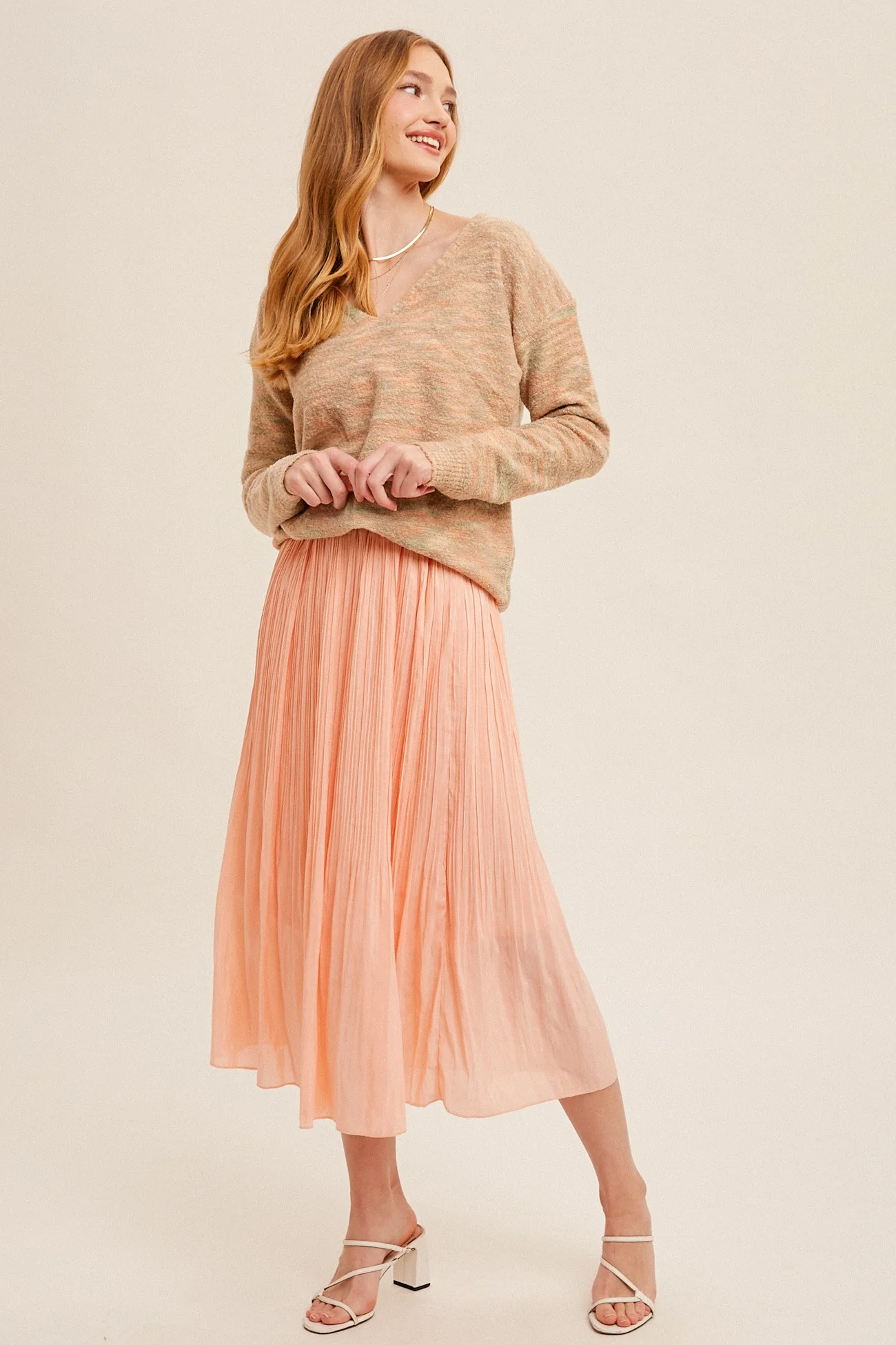 Elastic Waist Pleated Midi Skirt - XAYUYUE