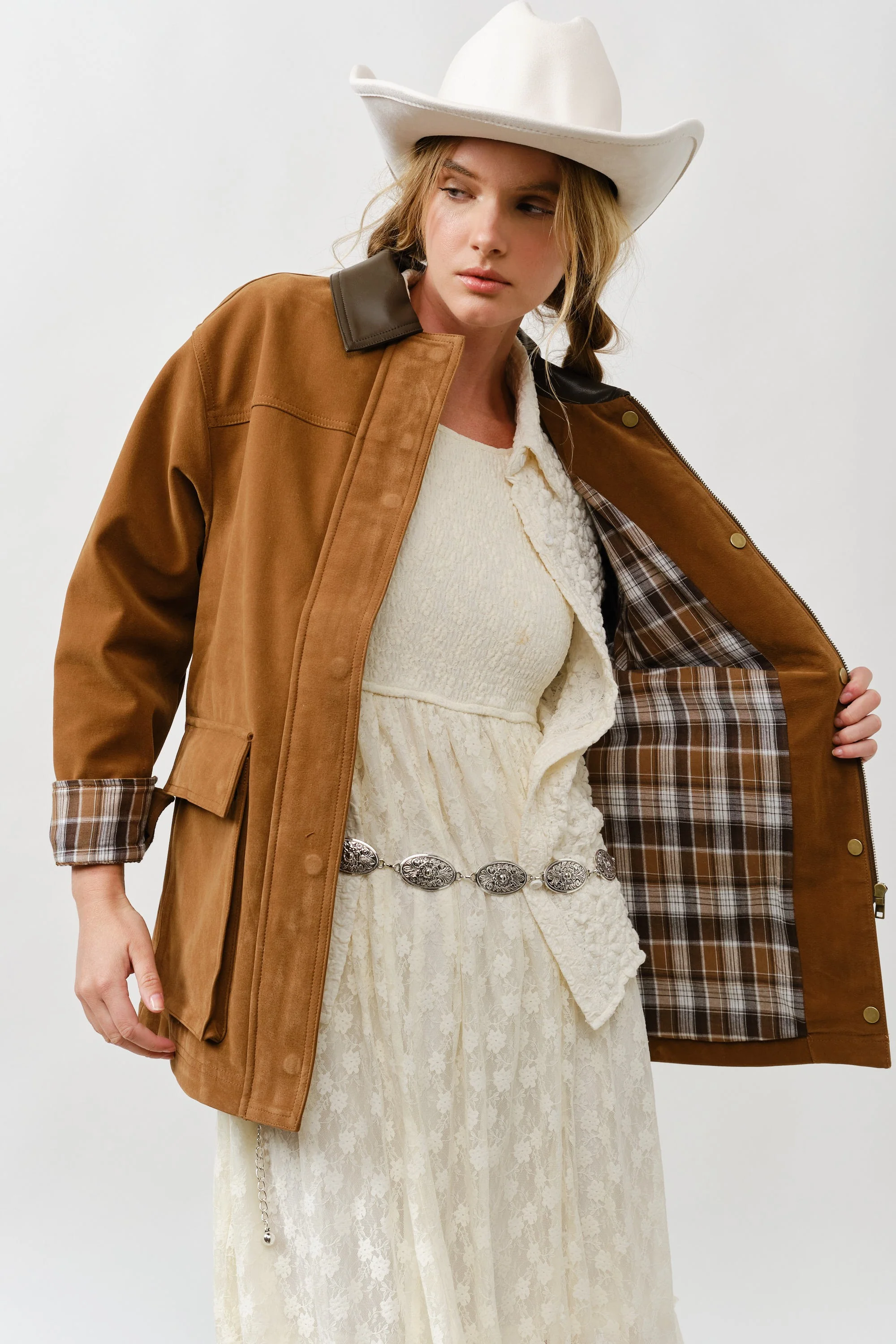 Suede Casual Jacket With Leather Collar - XAYUYUE