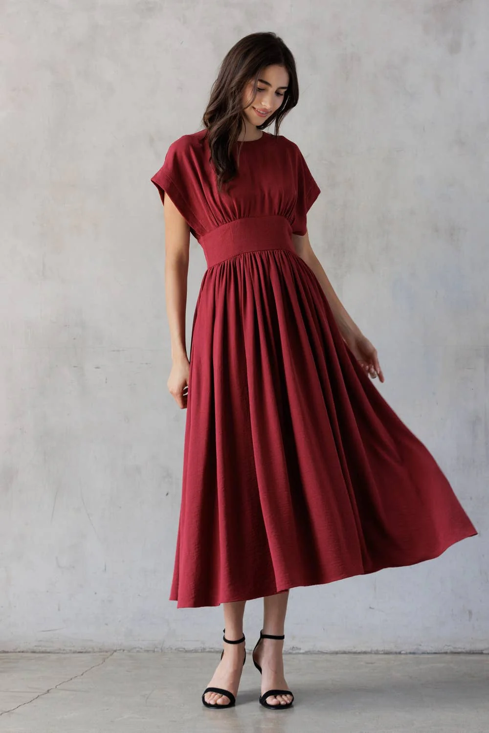 ELEGANT MIDI DRESS: WINE RED - XAYUYUE