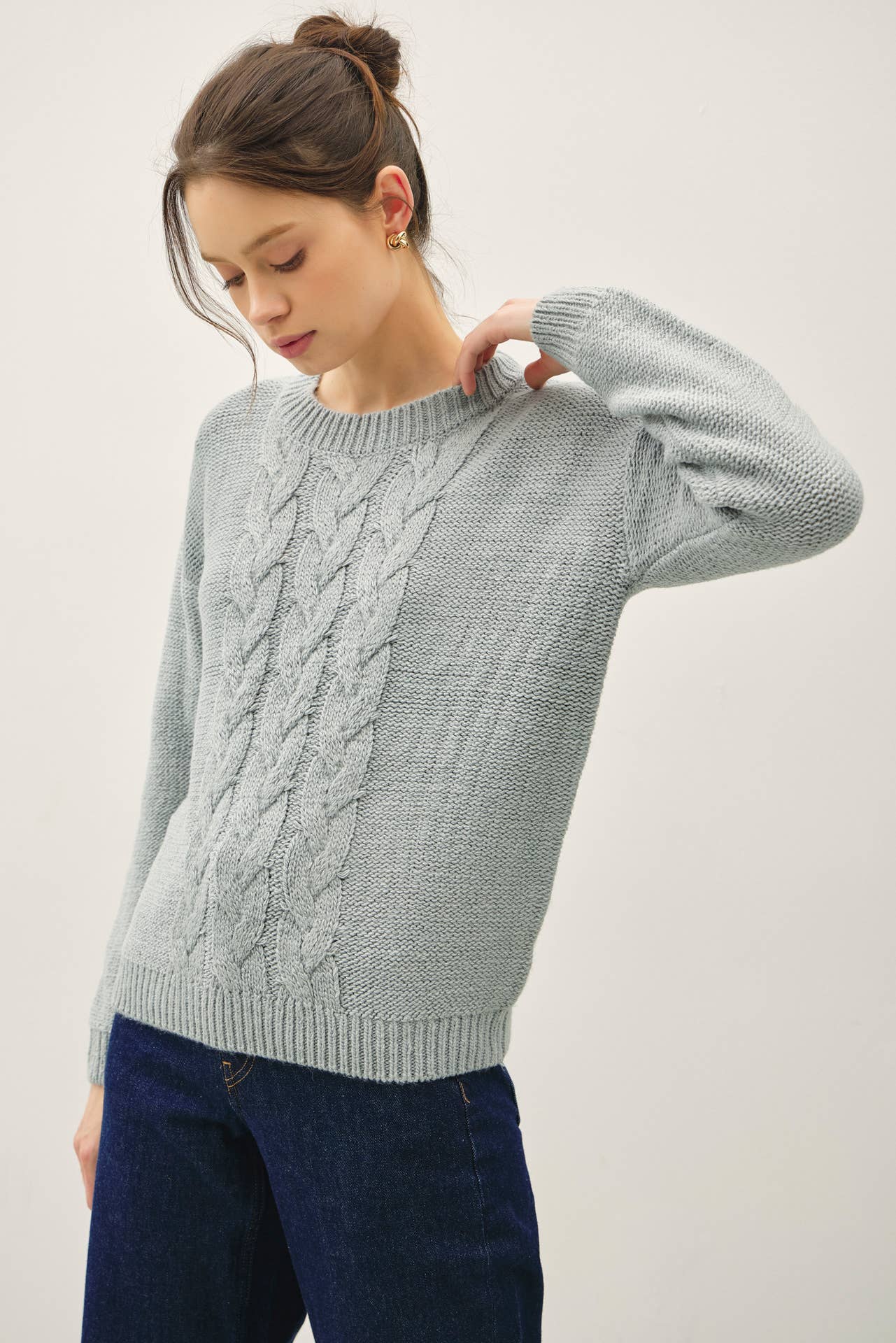 COZY CABLE KNIT DETAIL SWEATER TOP - XAYUYUE