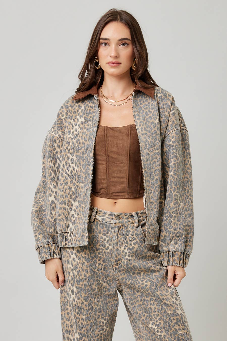 Garment Washed Leopard Jacket: LEOPARD - XAYUYUE