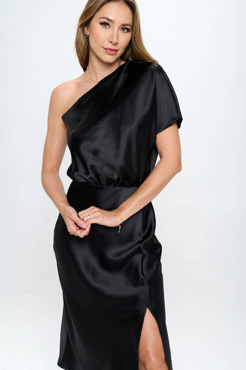 Satin One Shoulder Dress - XAYUYUE