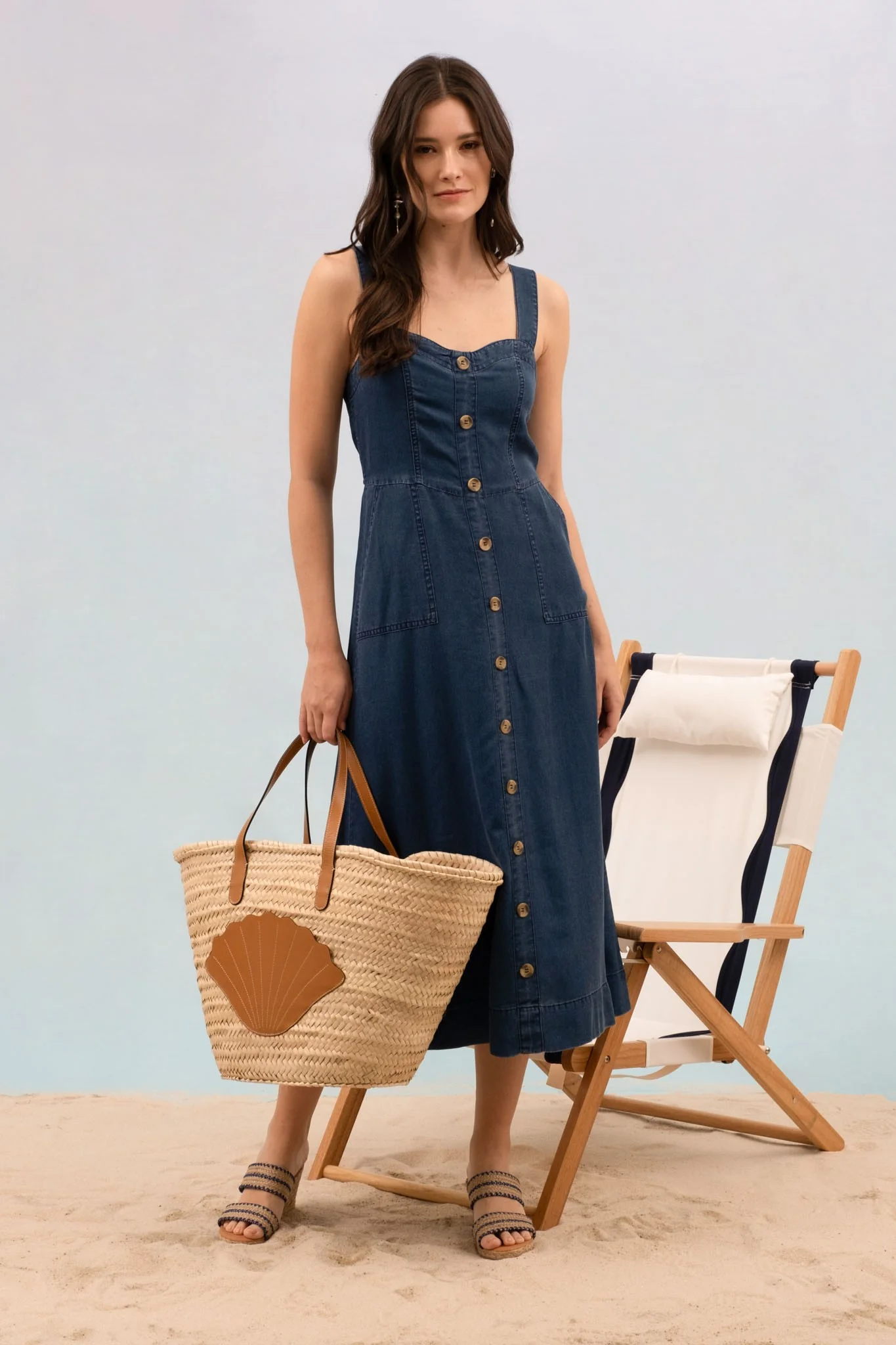 Dark Chambray Sleeveless Dress - XAYUYUE