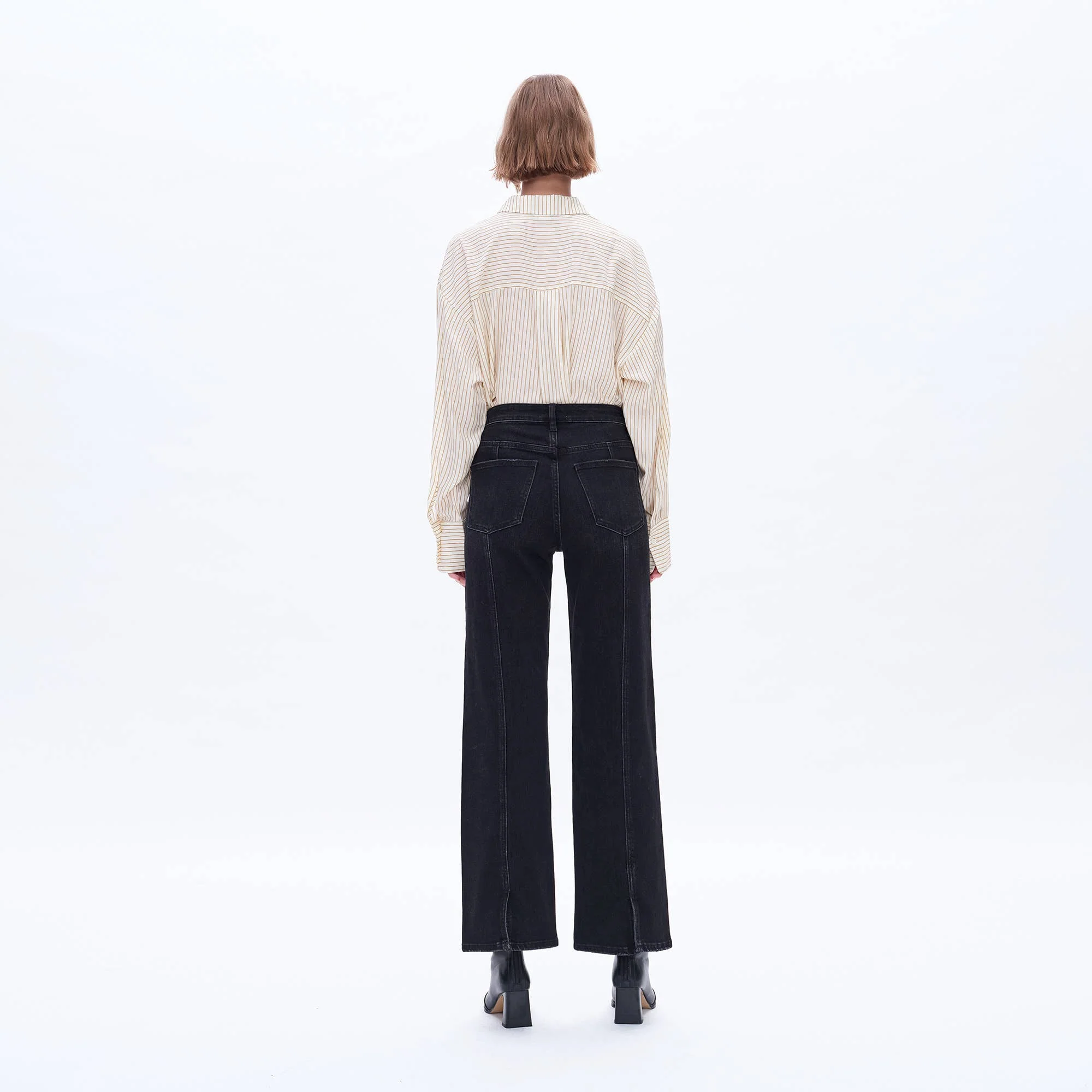 SUPER HIGH RISE WIDE LEG JEANS(FINISHED HEM,SLIT) BLACK - XAYUYUE