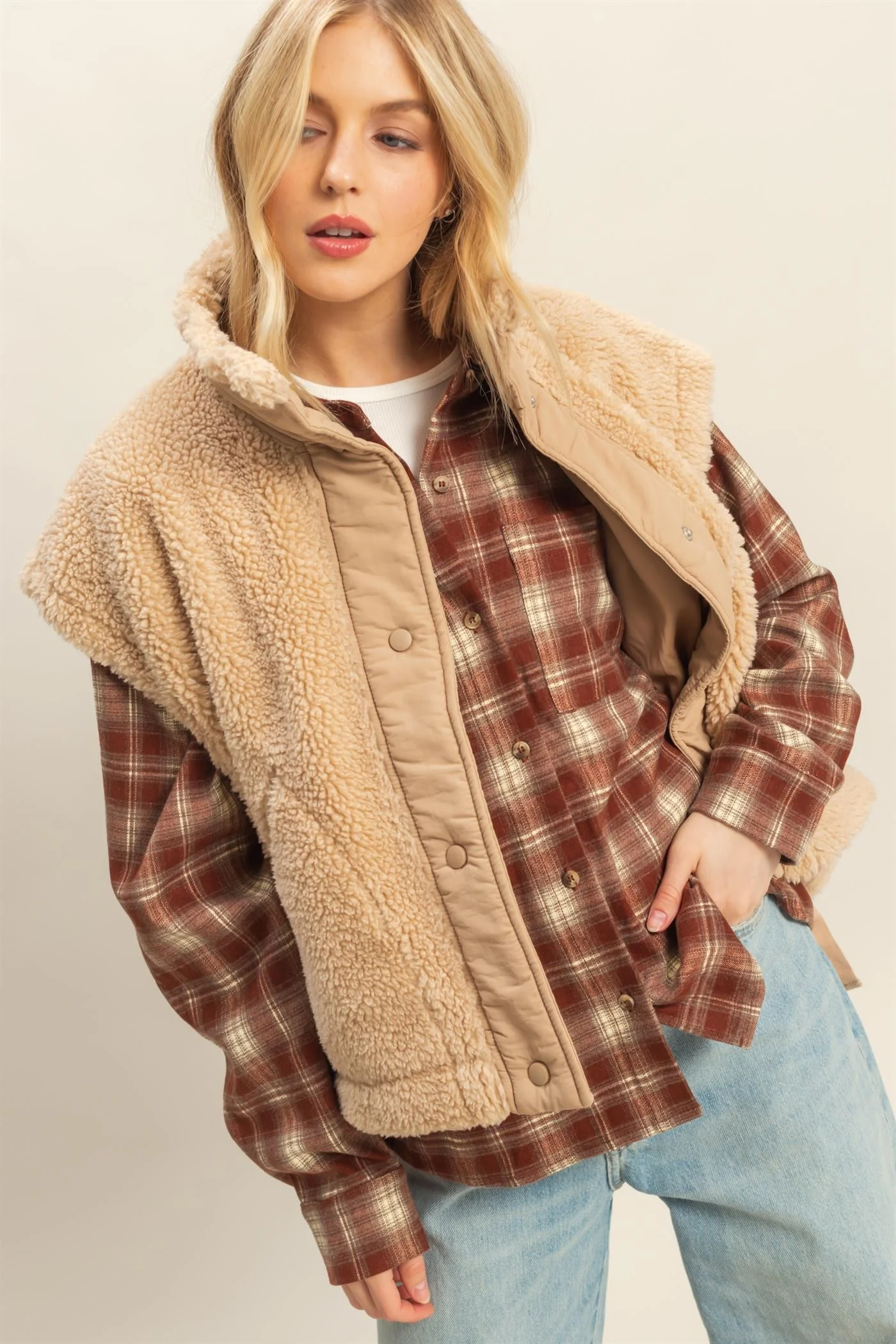 Cozy Sherpa Vest  With Tie-up Side Details - XAYUYUE
