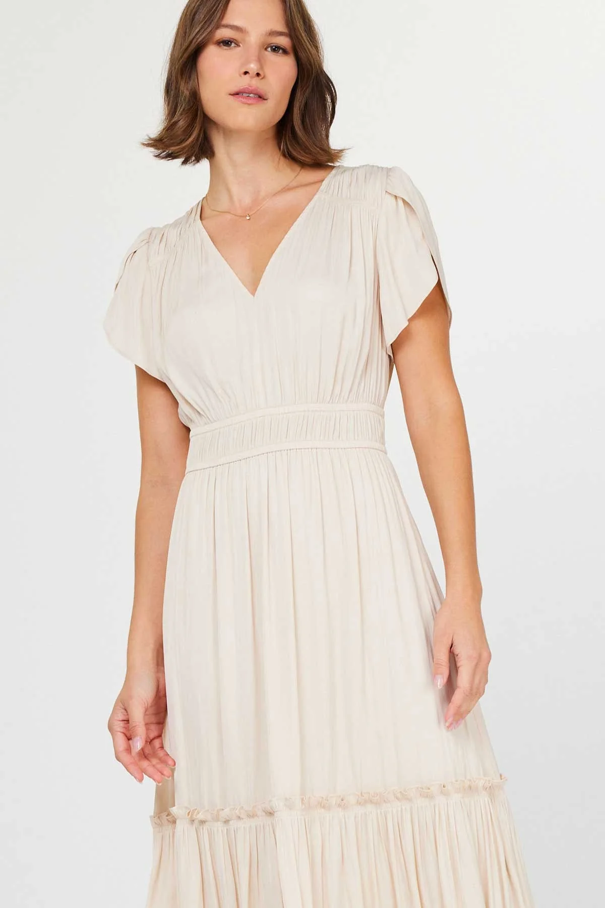 V-neck Tiered Midi Dress - XAYUYUE