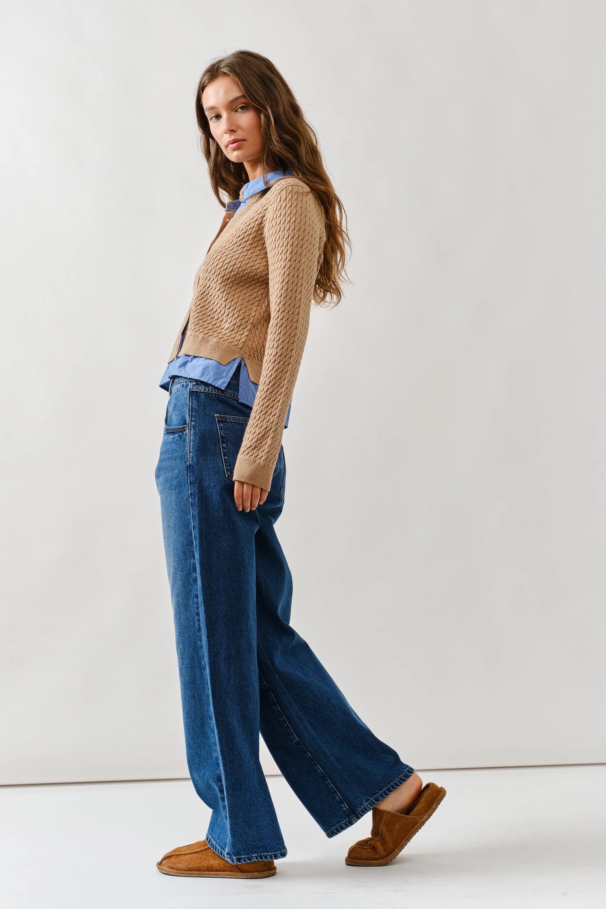 Cable Knit Mixed Media Cardigan - XAYUYUE